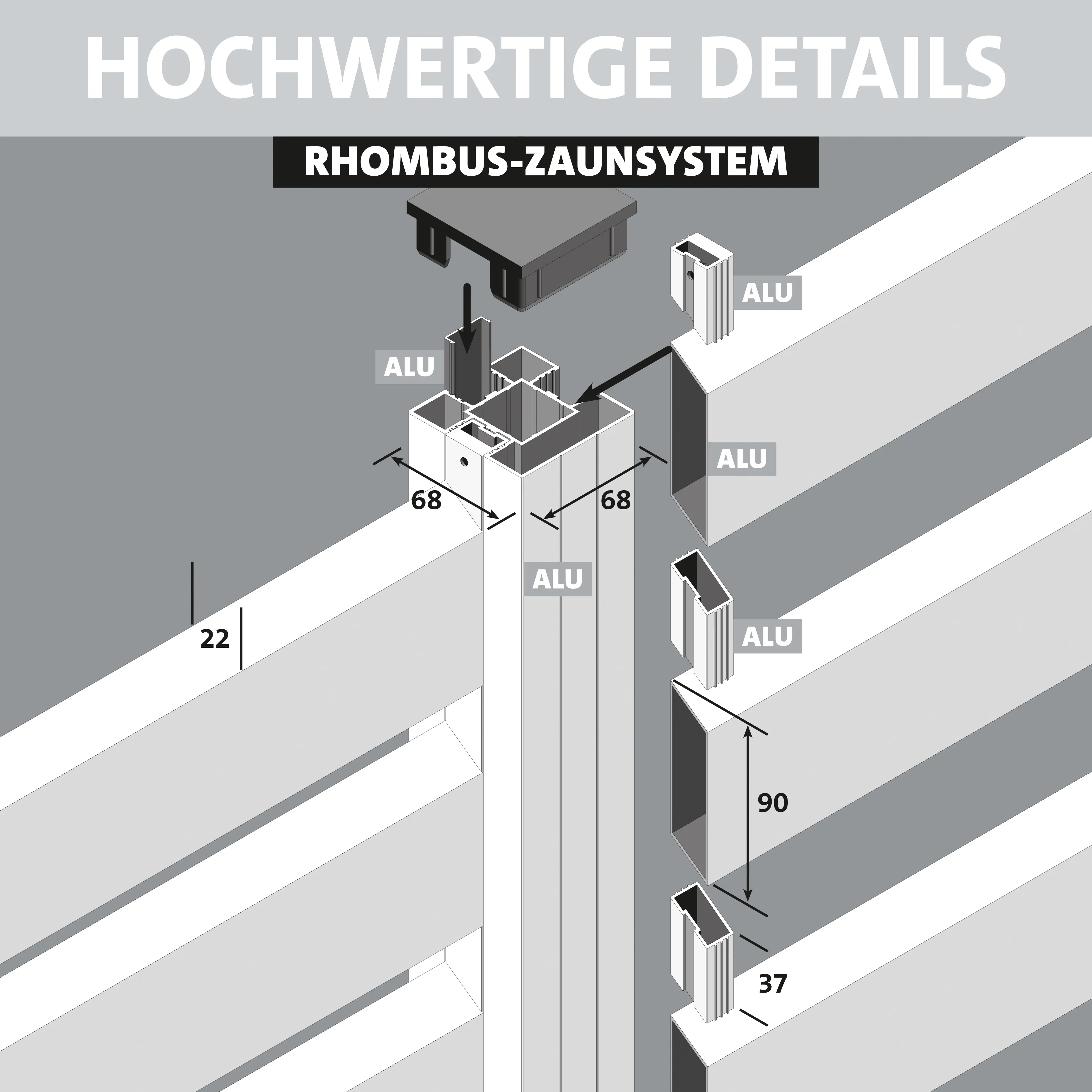 Ambiente Alu-Zaun Erweiterungsset Rhombus MAXI 187 x 124.2 cm grau
