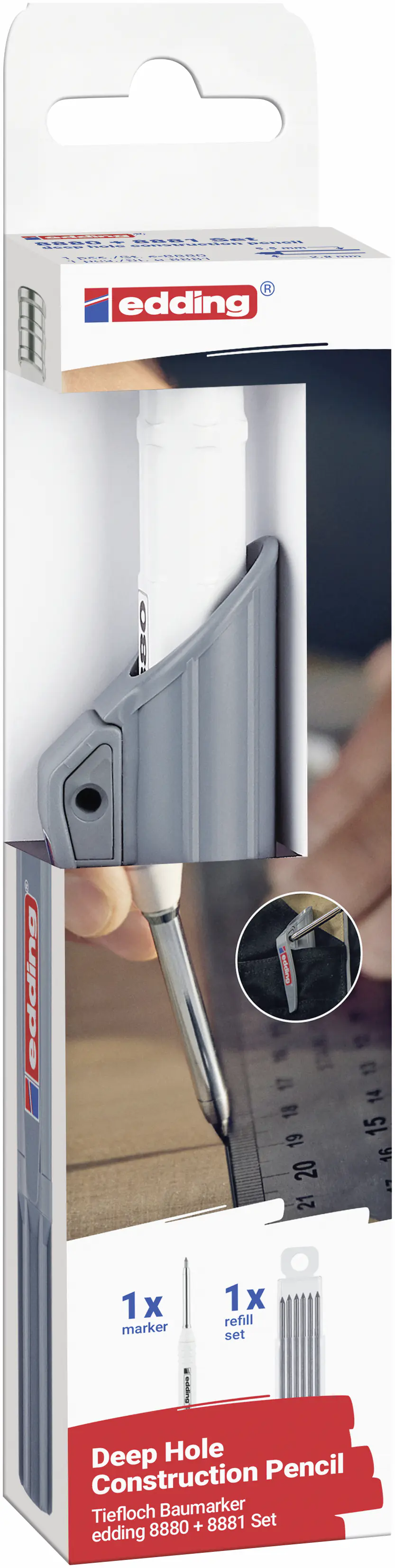 edding 8880 Tieflochmarker-Set mit Nachfüllminen 16,6 cm grau