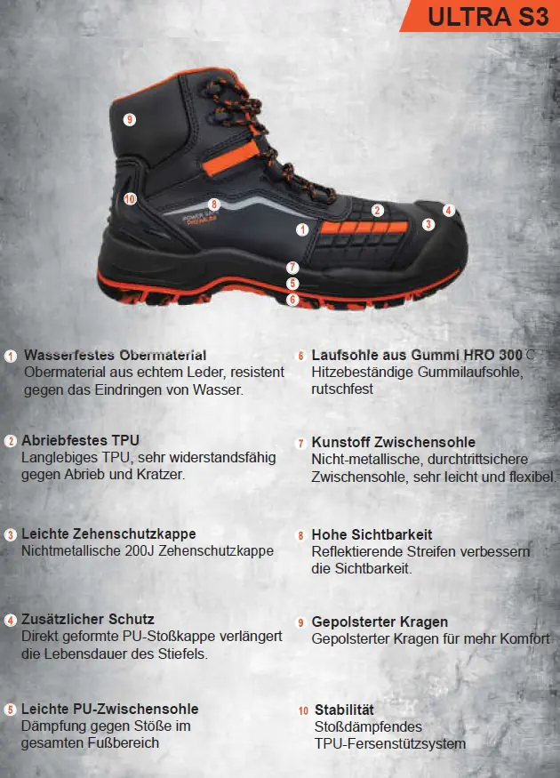 Sicherheitsstiefel Ultra S3 schwarz-orange  Sicherheitsstiefel Ultra S3 schwarz-orange