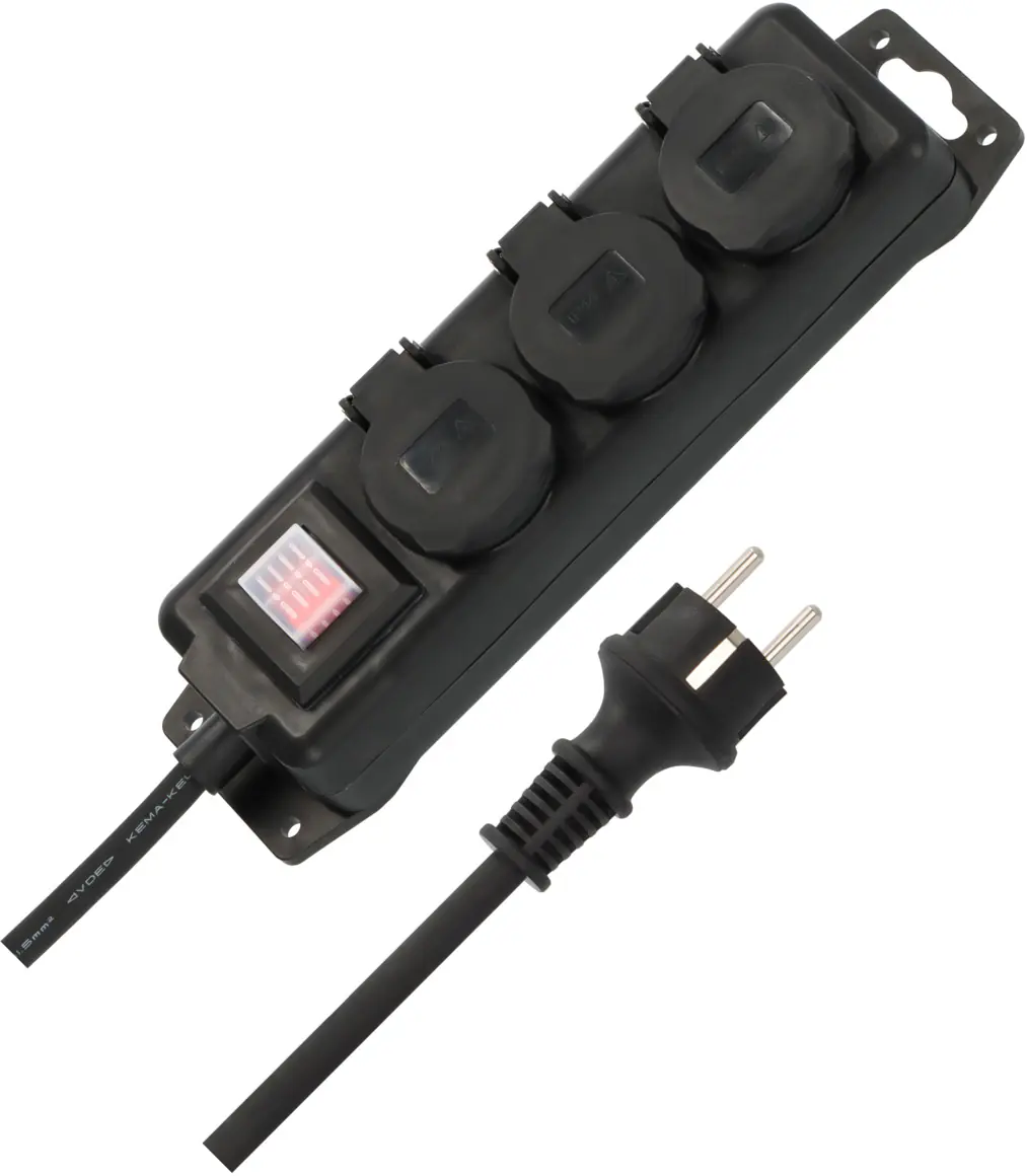 Brennenstuhl Steckdosenverteiler 3-fach mit Schalter 2m Kabel schwarz IP44