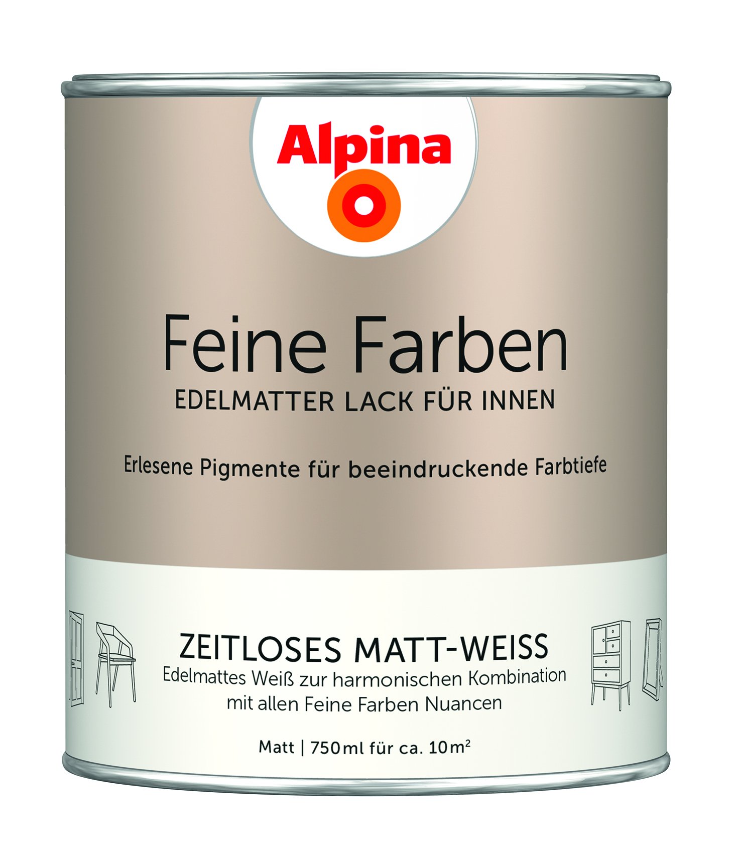 Alpina Feine Farben Lack Zeitloses Matt-Weiß 750 ml