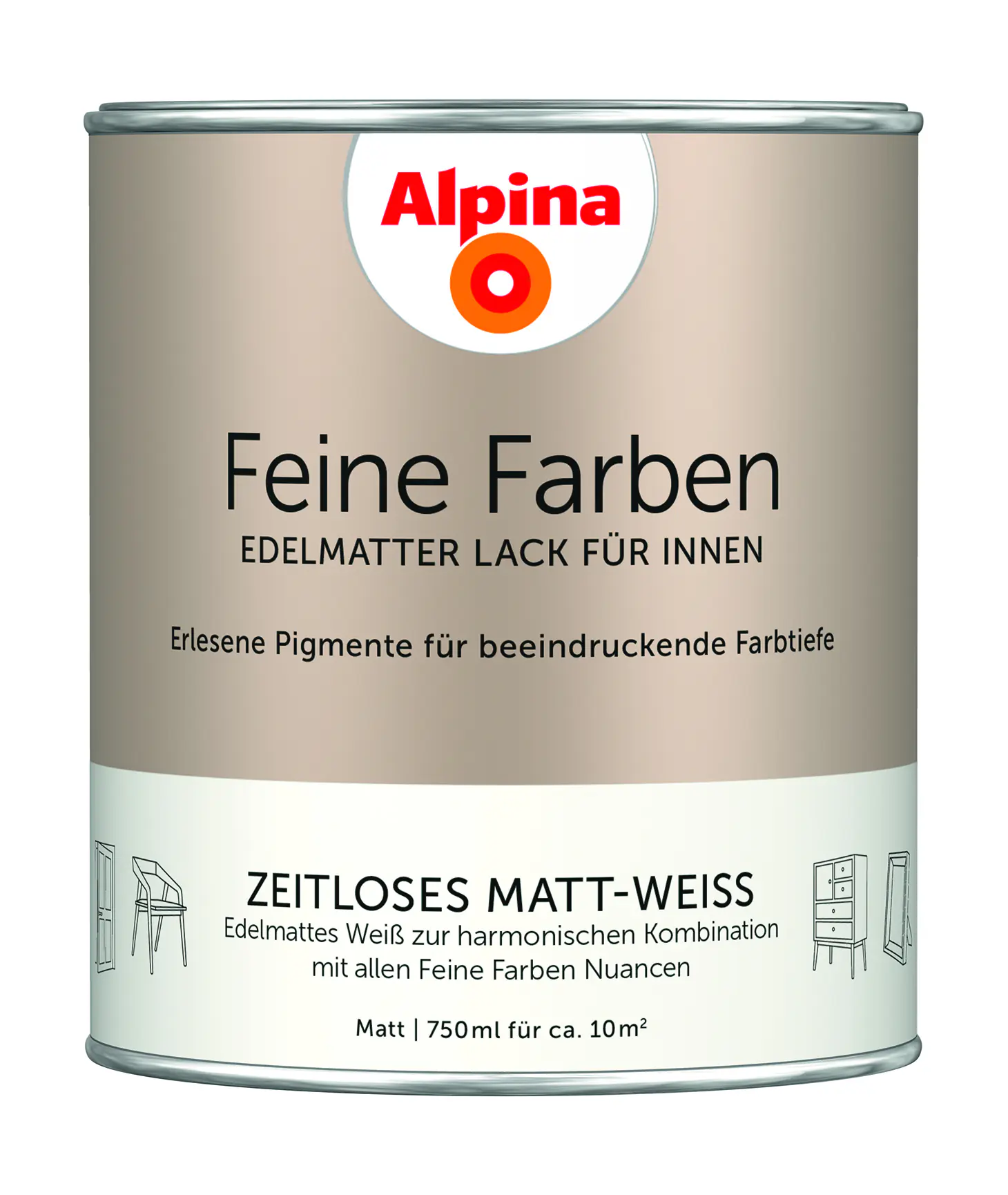 Alpina Feine Farben Lack Zeitloses Matt-Weiß 750 ml