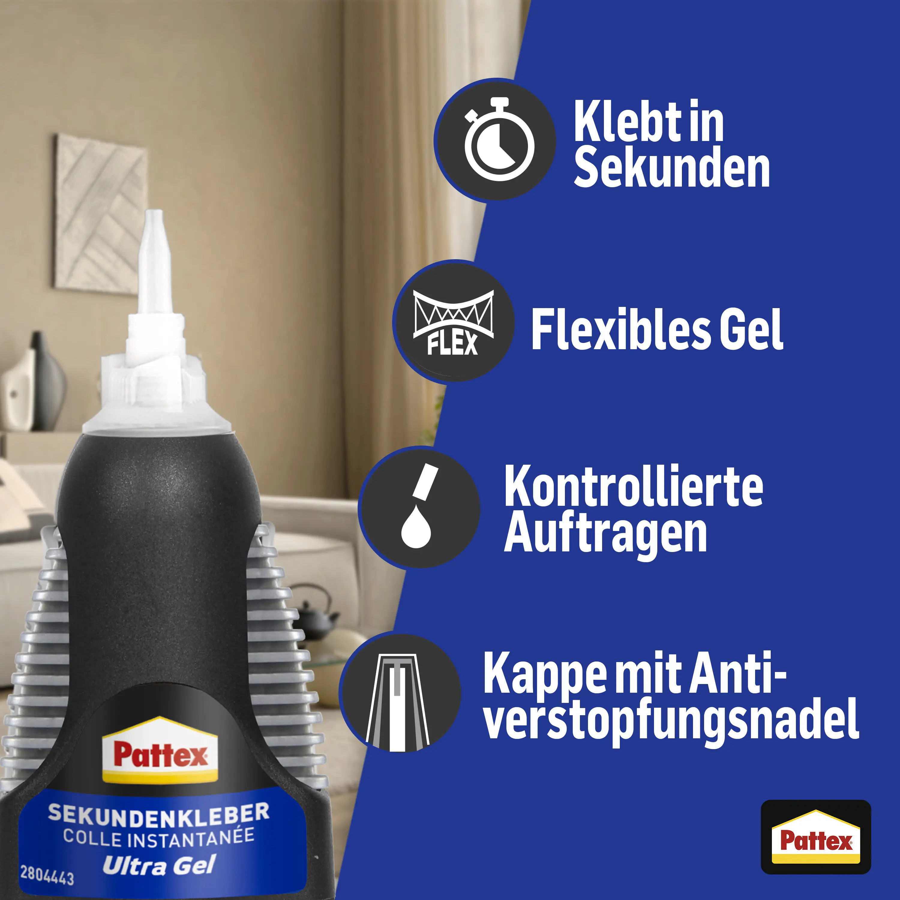 Pattex Sekundenkleber Ultra Gel Matic 3 g Spender, trocknet transparent