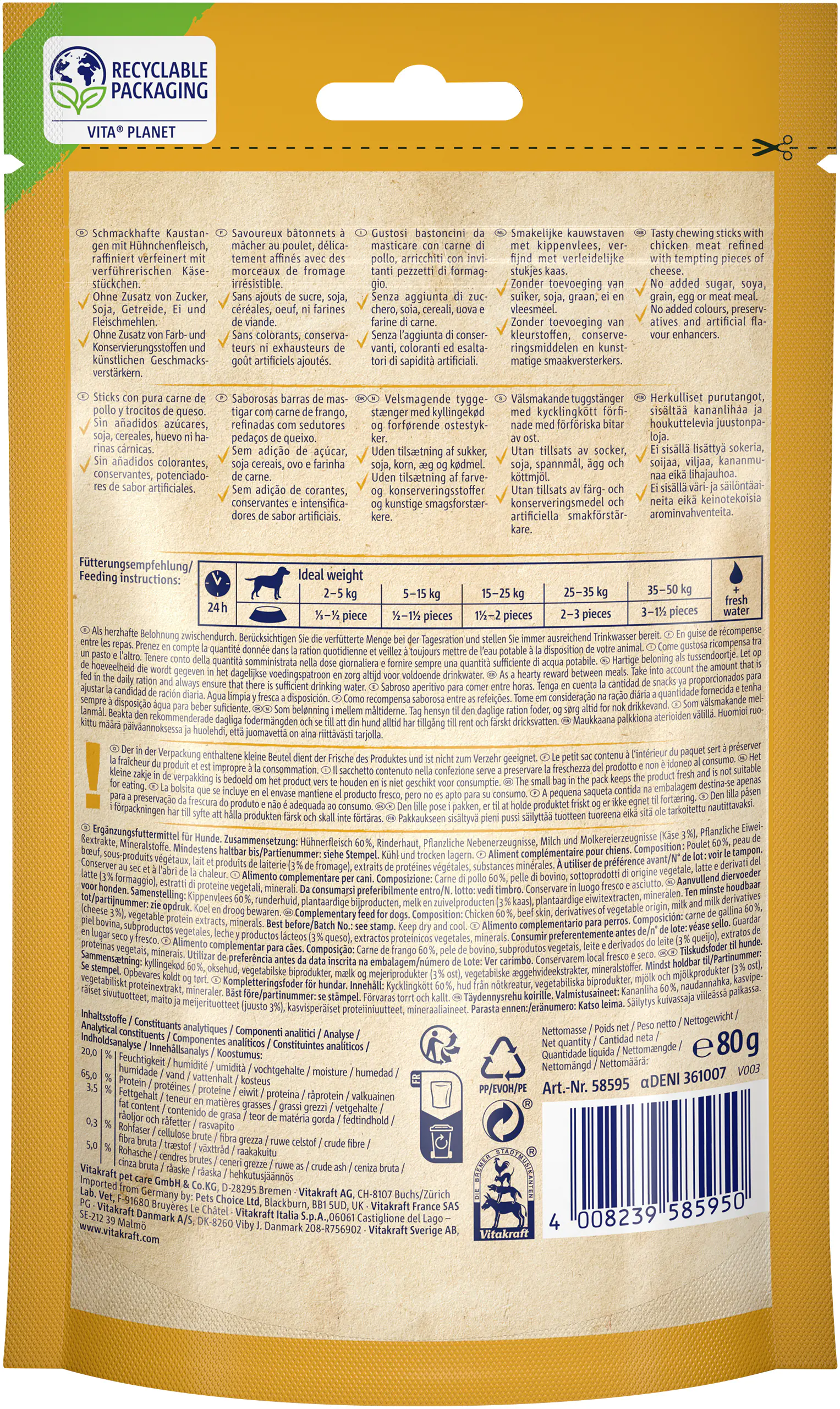 Vitakraft CHICKEN Bonas®Kaustange Huhn & Käse 80 g Vitakraft CHICKEN Bonas®Kaustange Huhn & Käse 80 g