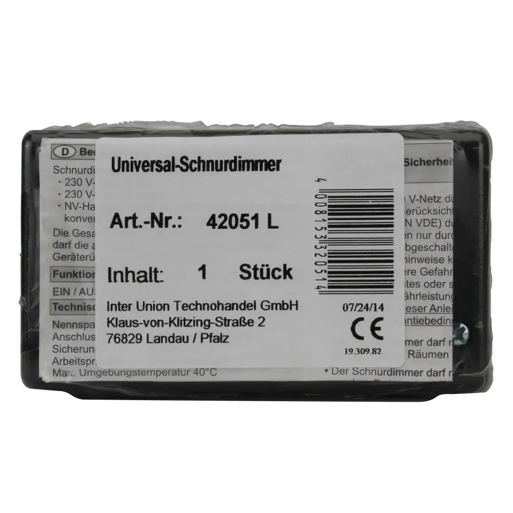 Schnur-Dimmer 250V 20-500W, schwarz