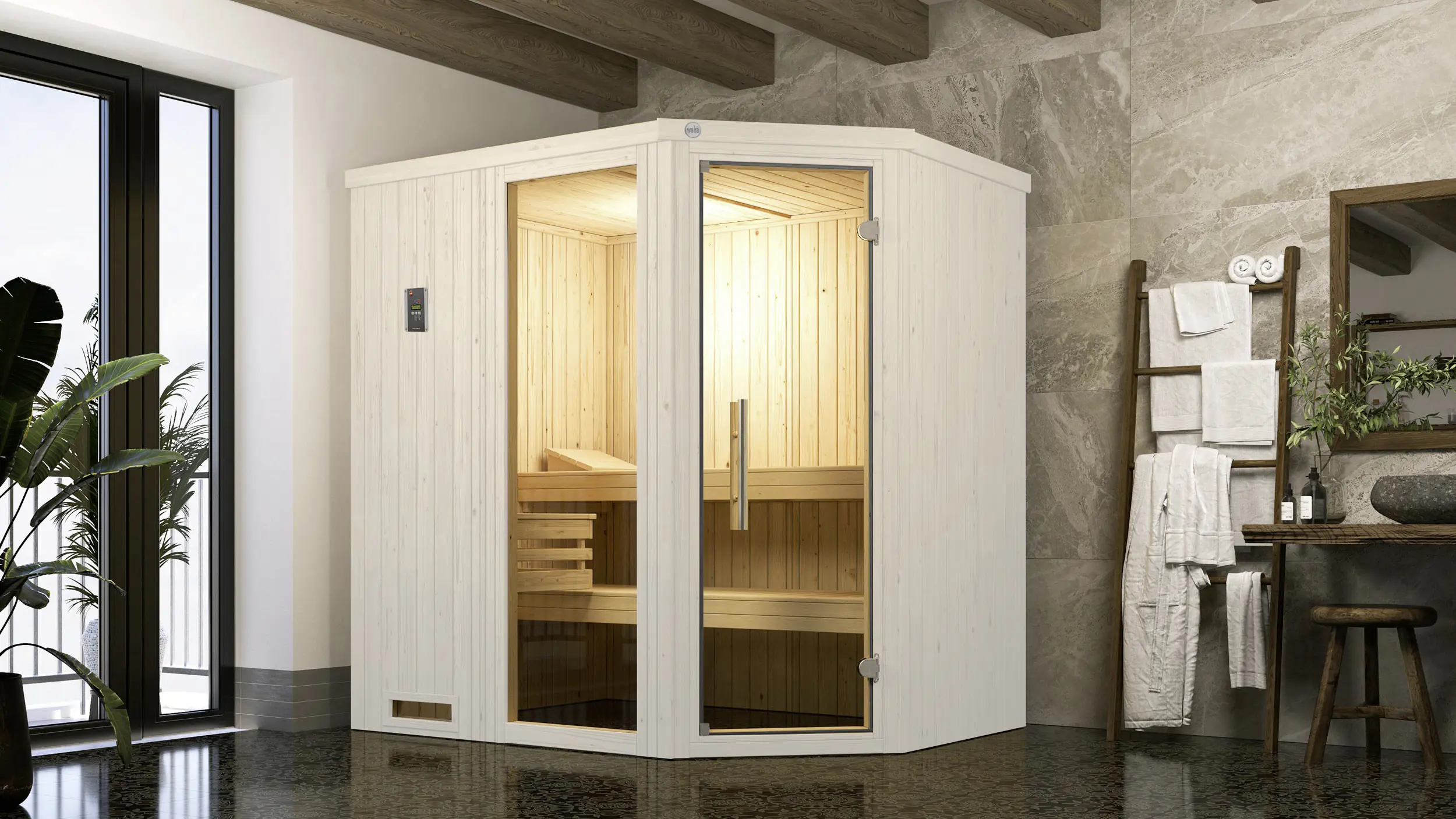 Weka Sauna Varberg 1 mit Glastür & Fenster 2,73 m² + 7,5 kW Ofen