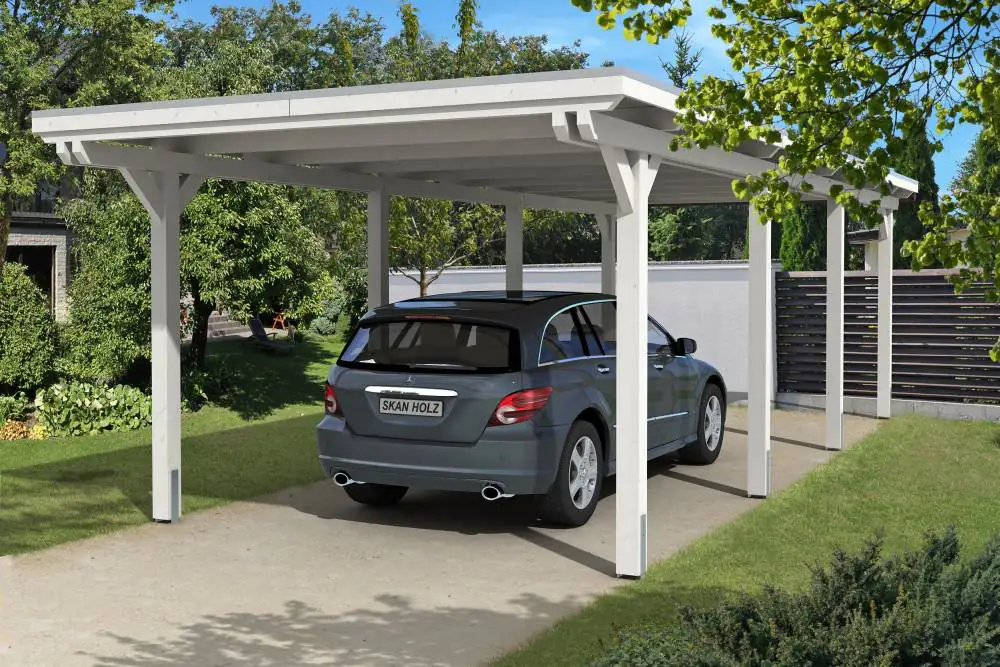 SKAN HOLZ Carport Emsland 354 x 846 cm mit EPDM-Dach, lasiert in Weiß SKAN HOLZ Carport Emsland 354 x 846 cm mit EPDM-Dach, lasiert in Weiß