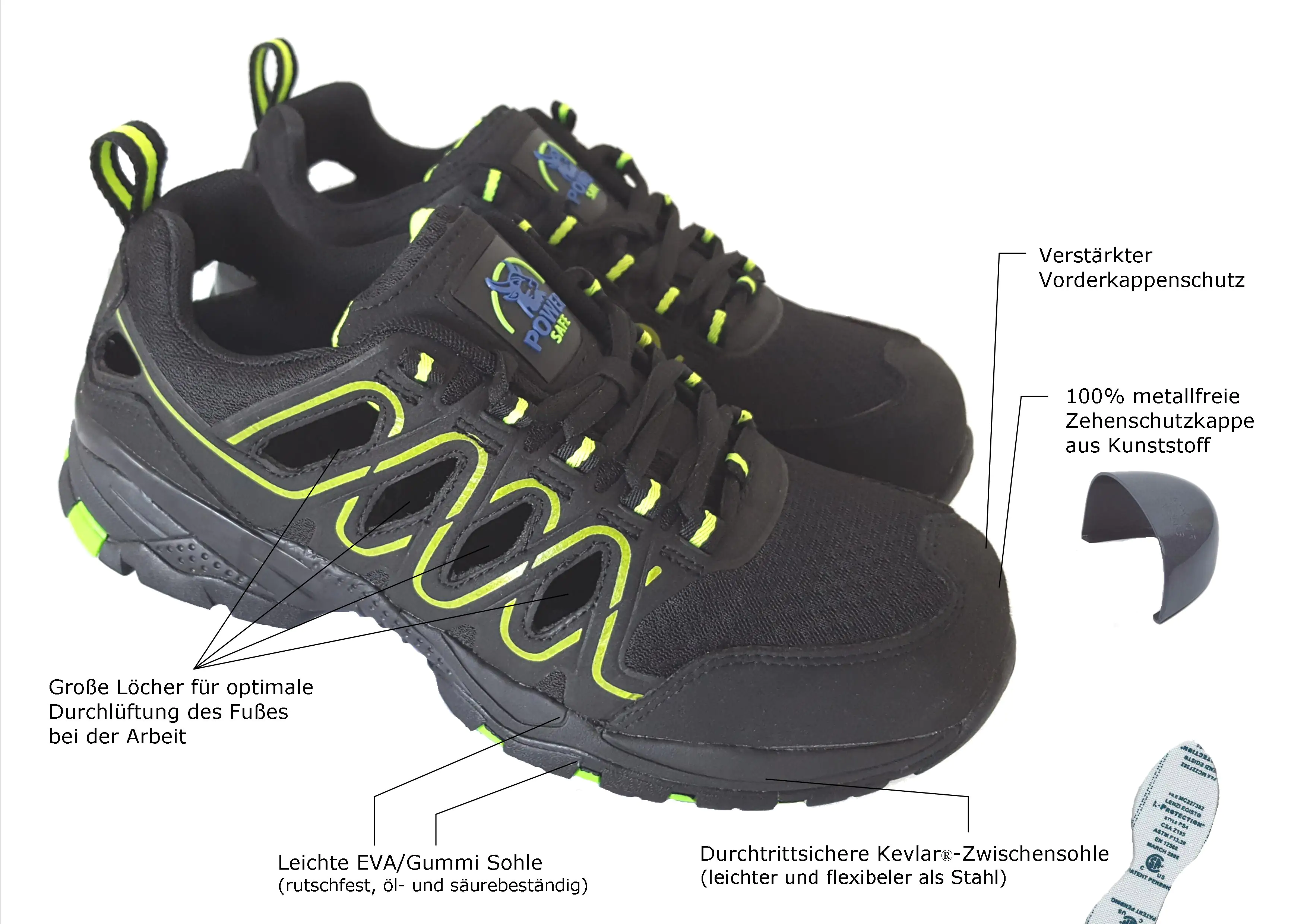 PowerSafe Sicherheitssandale Luca S1P schwarz-neongrün