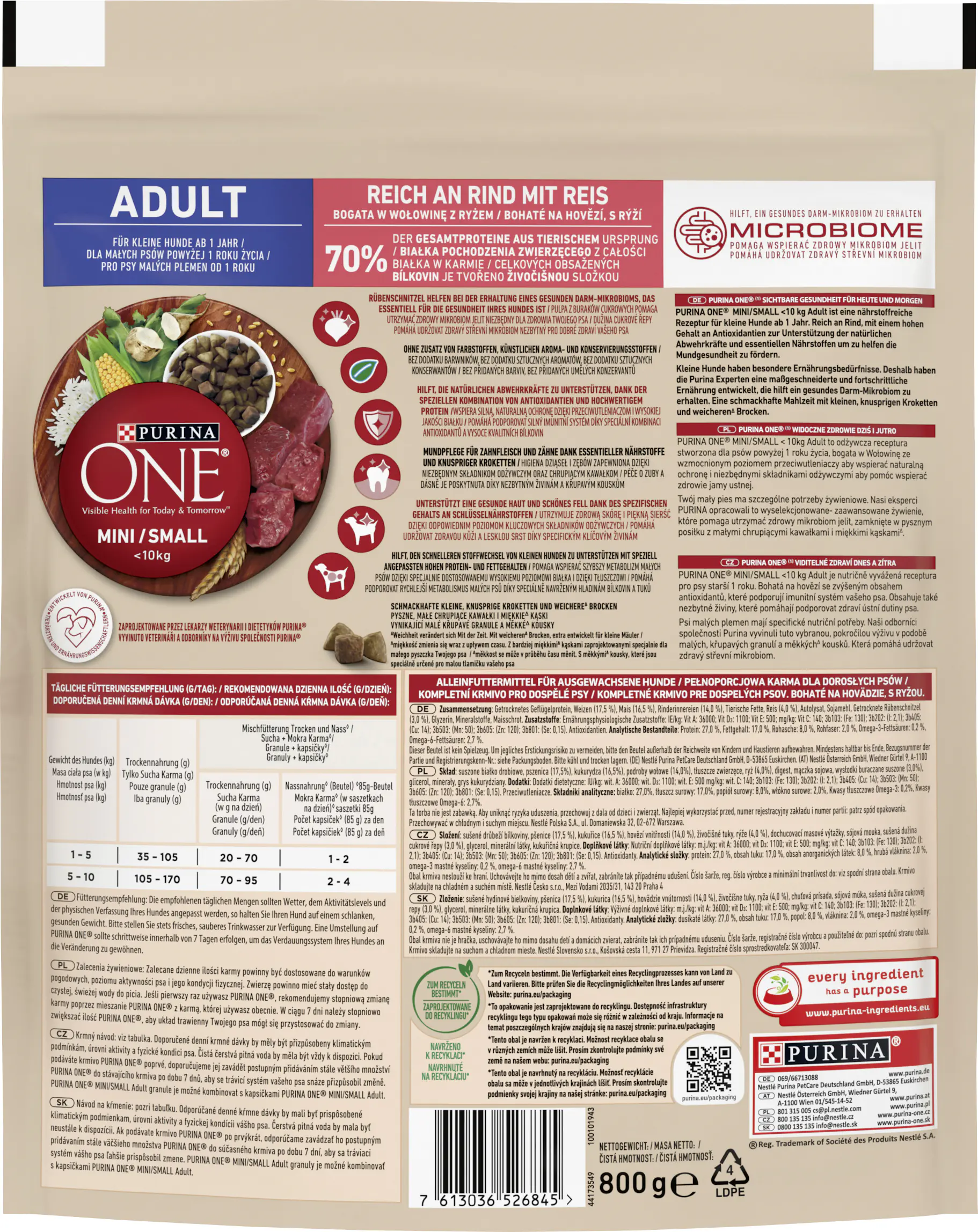 PURINA ONE MINI Adult Rind Trocken 800 g