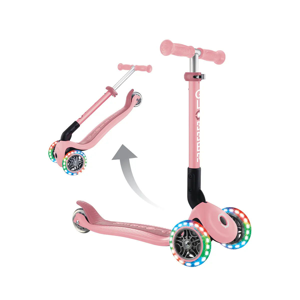 Globber Scooter für Kinder mit Leuchtrollen Junior Foldable Lights pastellrosa