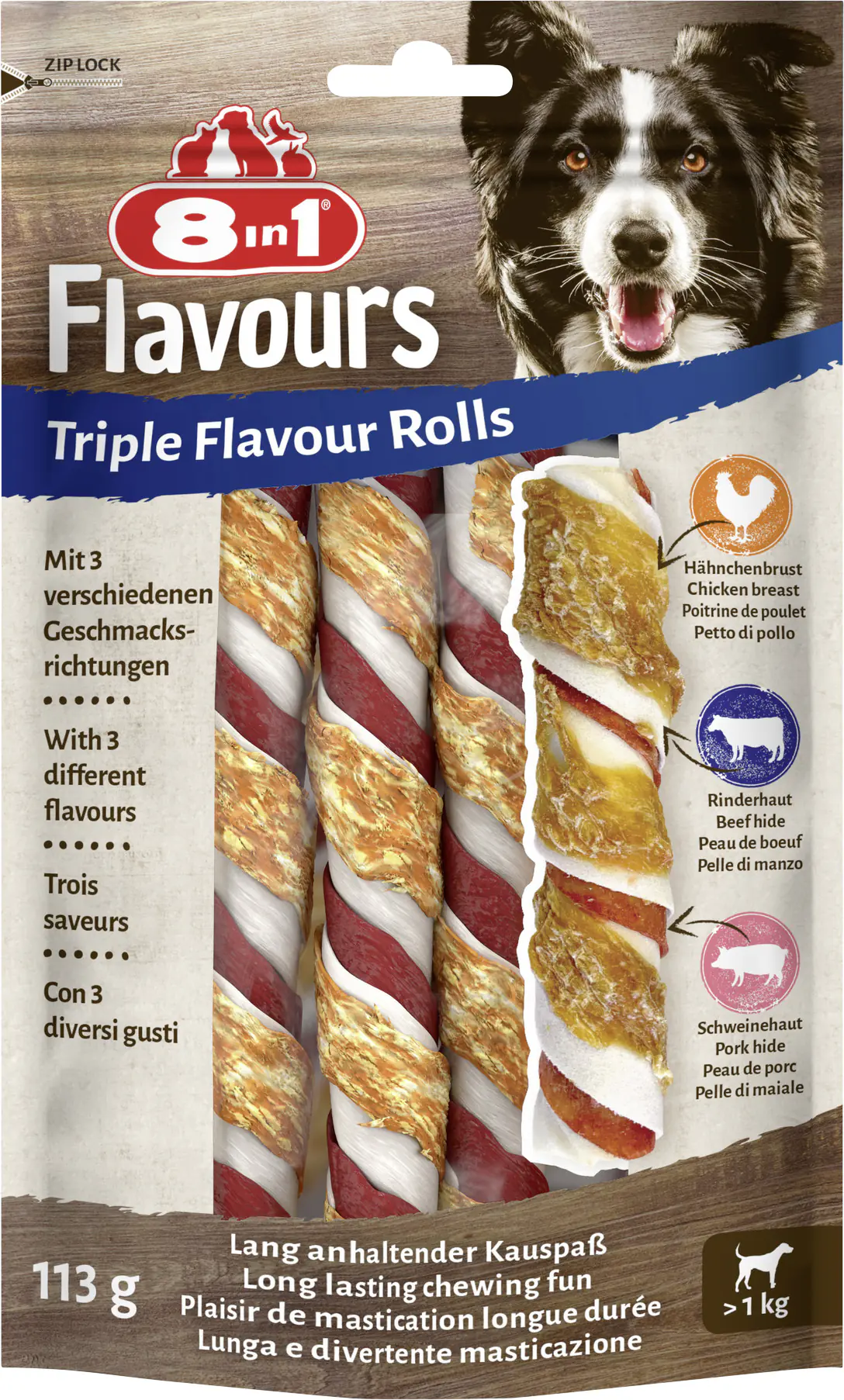 8in1 Flavours Kaustange Triple Flavour Rolls 113 g