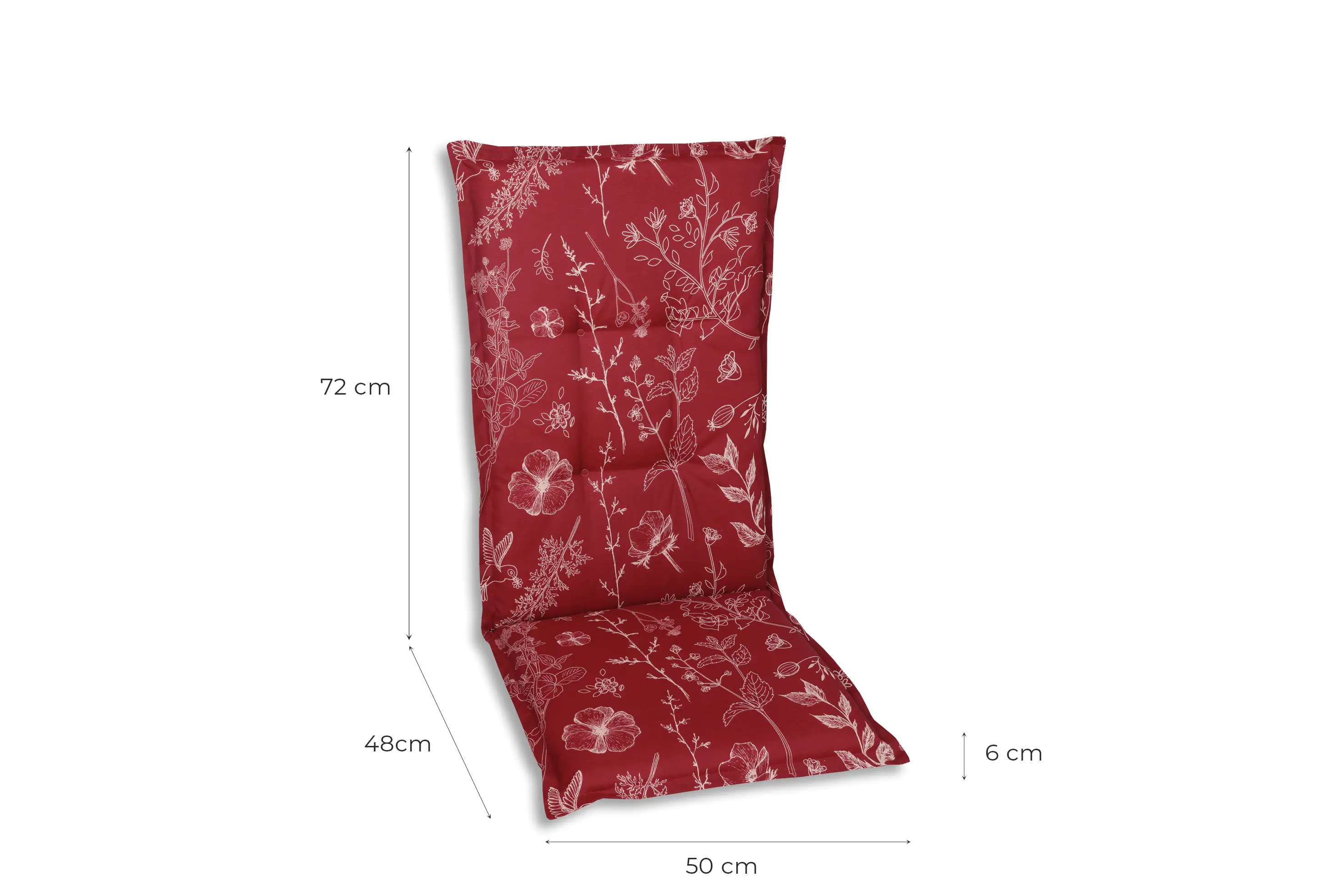 GO-DE Hochlehner-Auflage 50 cm x 120 cm x 6 cm, rot, Blumen/Stengel rot GO-DE Hochlehner-Auflage 50 cm x 120 cm x 6 cm, rot, Blumen/Stengel rot