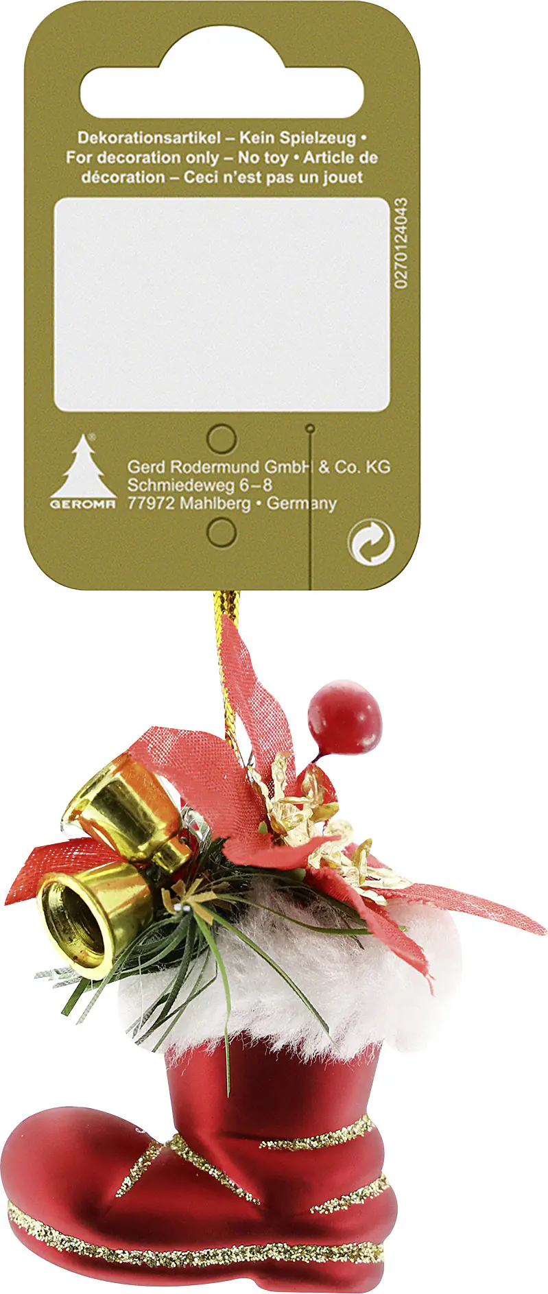 Weihnachtshänger Stiefelchen aus Kunststoff 6 cm rot 1 Stück