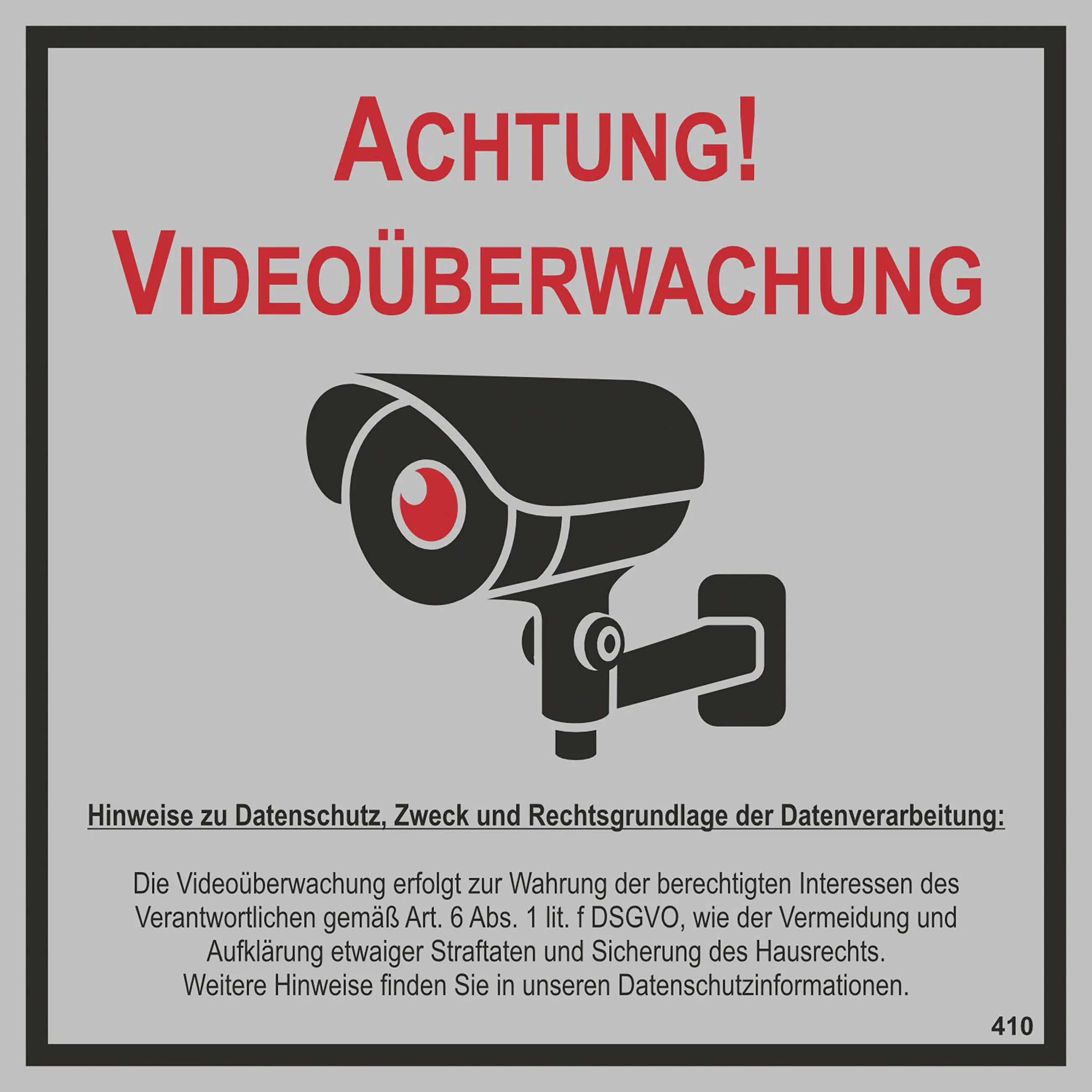 Hermann Schütz Hinweisschild Achtung! Videoüberwachung 15 x 15 cm
