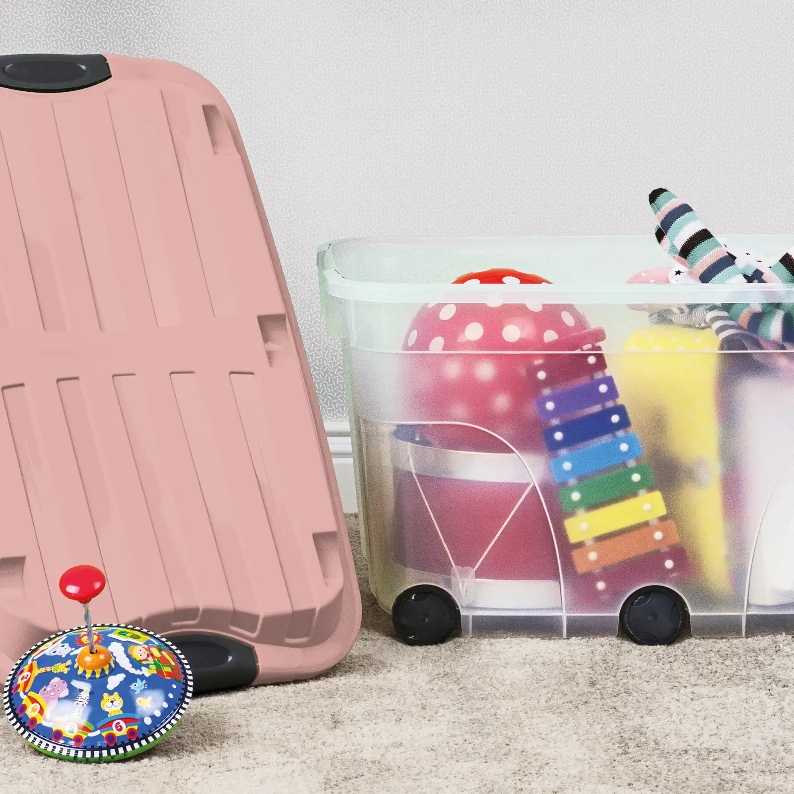 Rotho Aufbewahrungsbox Roller 6 mit Rollen und Deckel 57 L linnea pink