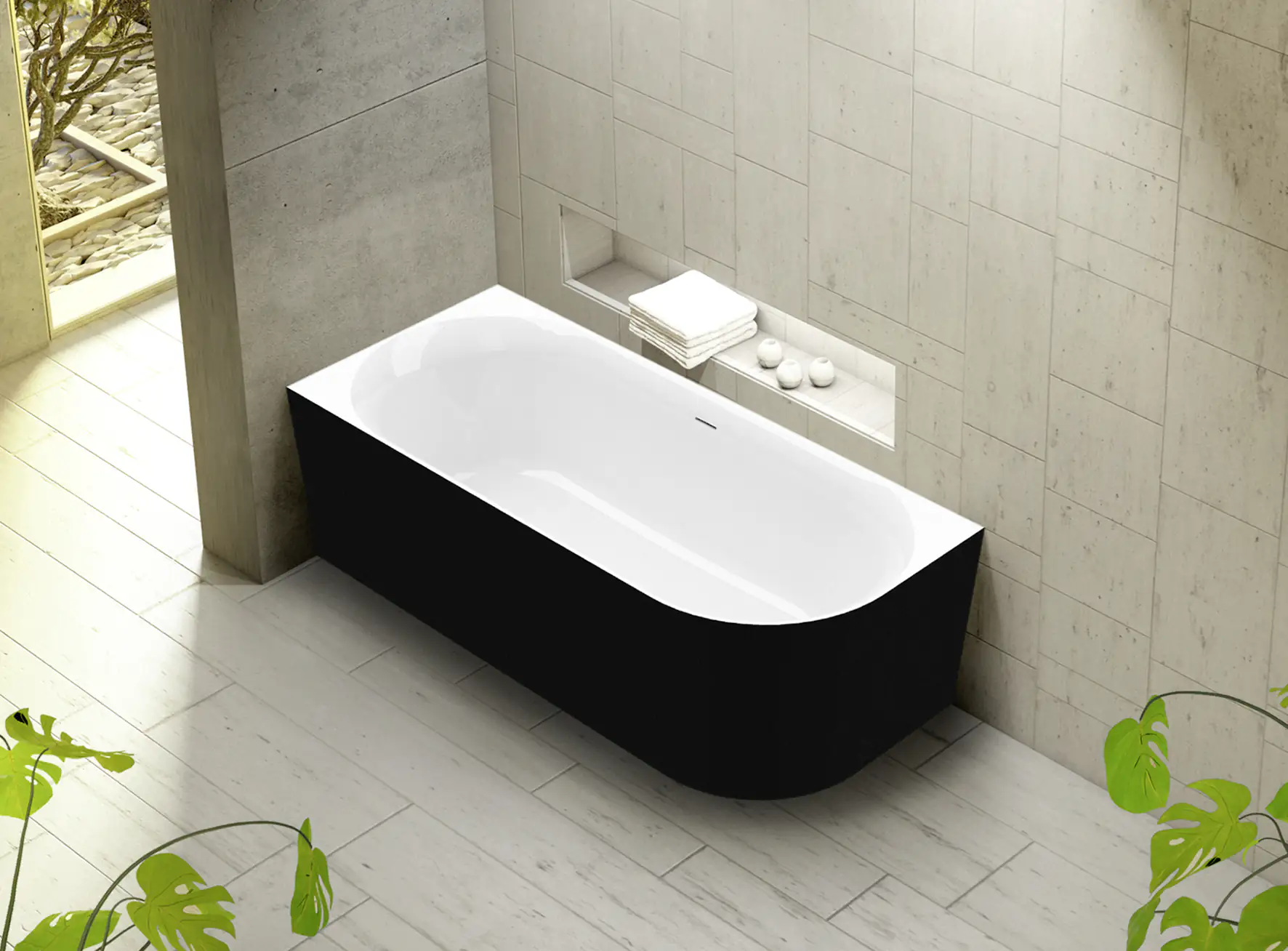 Ottofond Badewanne Mince Corner schwarz-weiß rechts 180 x 80 / 44 cm