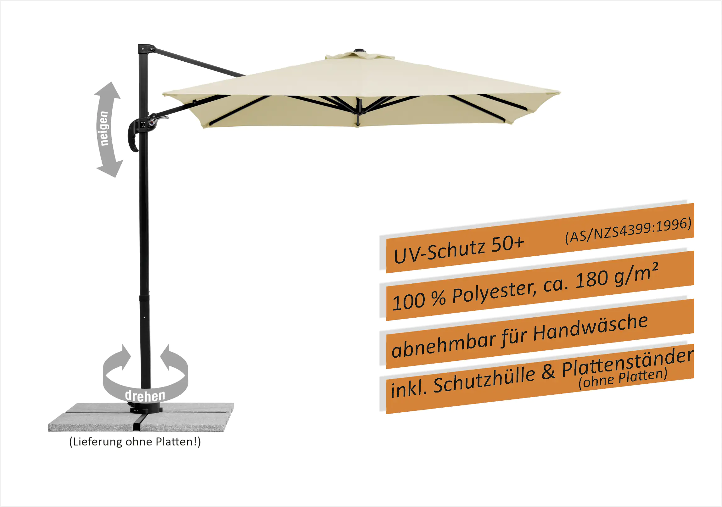 4000570759021_2166109 Schneider Sonnenschirm Rhodos Junior natur 230 x 230 cm
