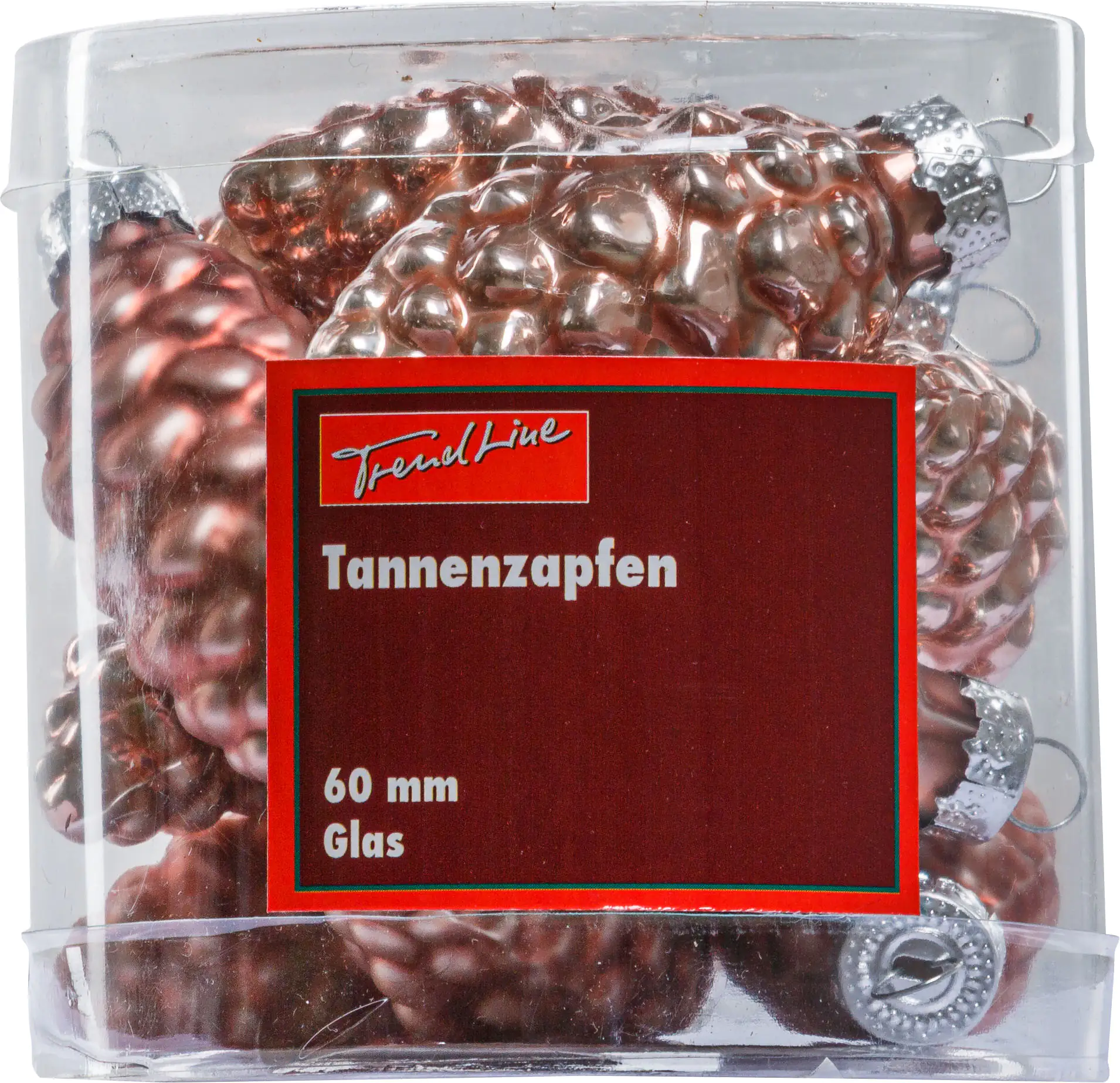 TrendLine Glas-Tannenzapfen 6 cm, marmor pink, 12 Stück