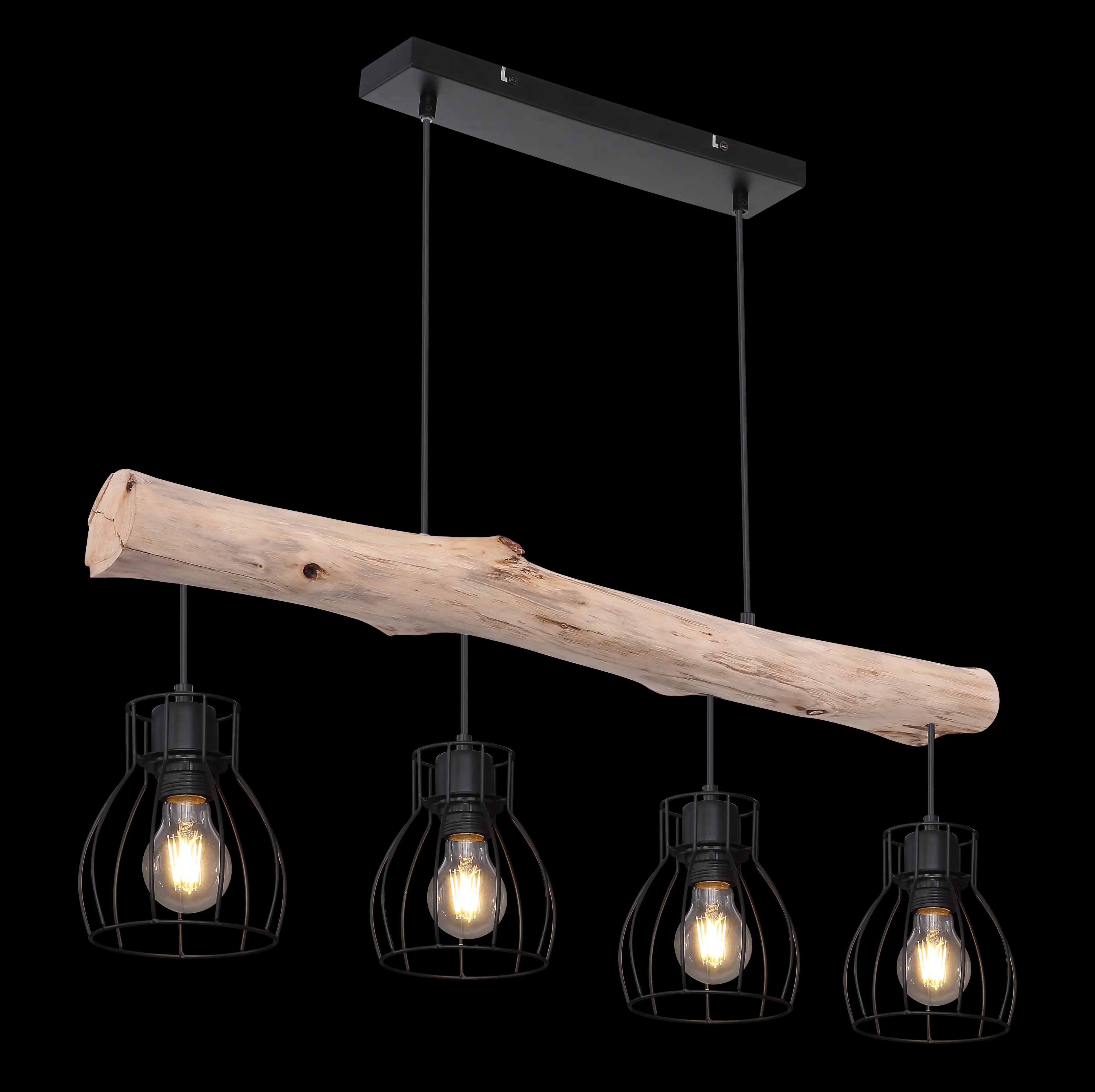 9007371389872_3 Globo Hängeleuchte Mina schwarz-holz 82,5 x 13,6 cm E27, max. 40 W