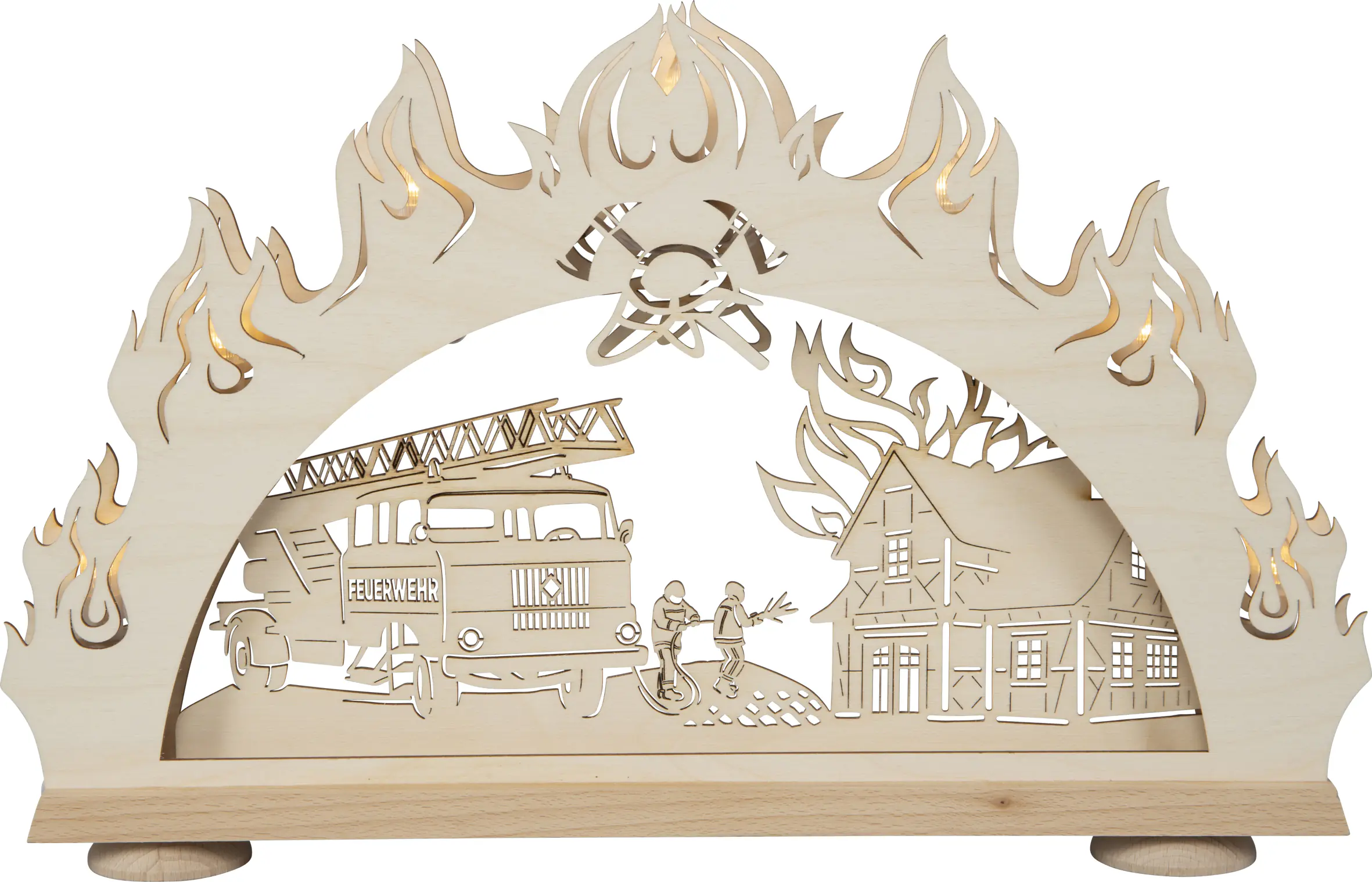 Saico Lichterbogen LED 3D Feuerwehr Holz 52 cm warmweiß natur 