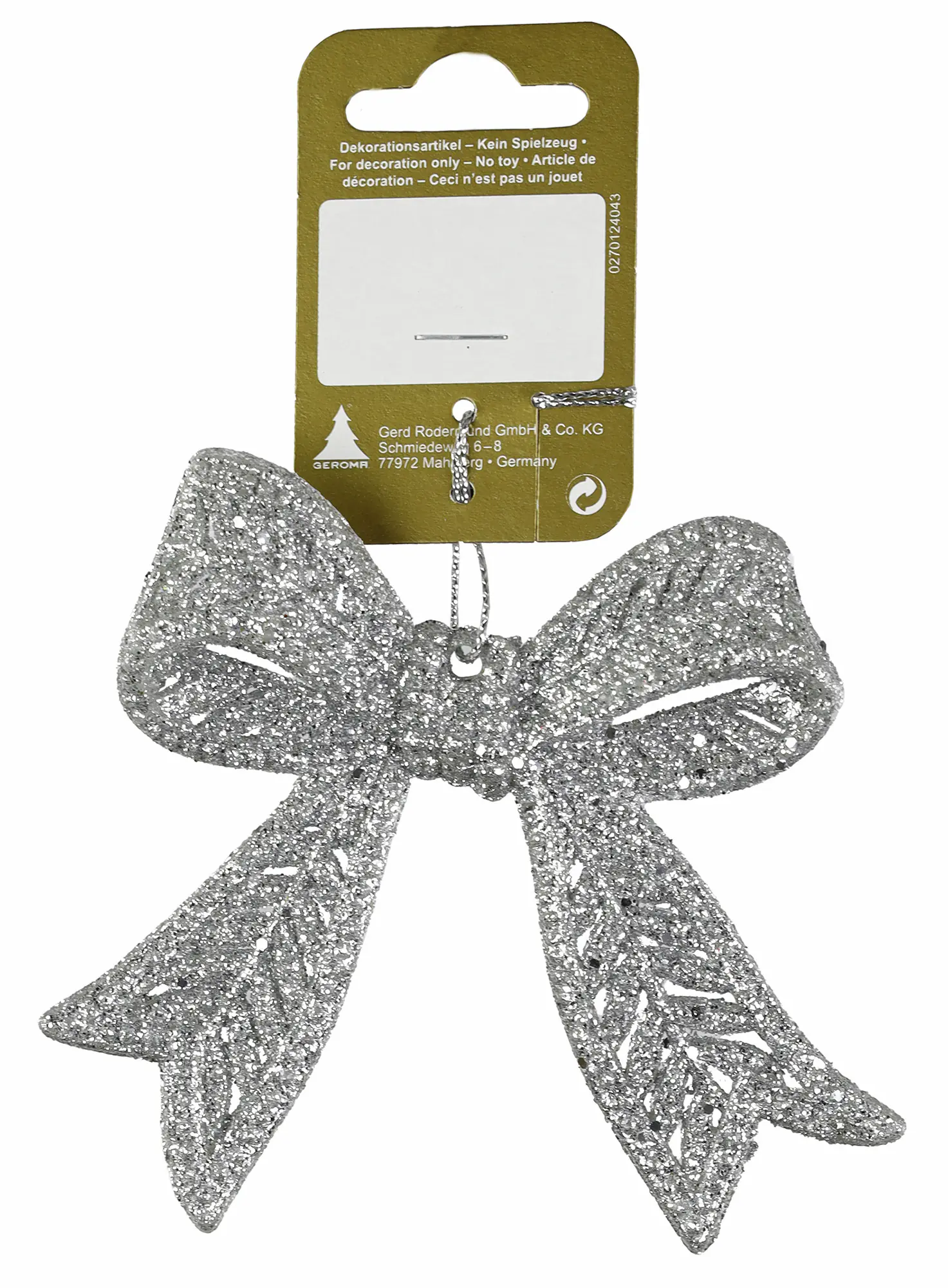 Weihnachtsanhäger Schleife aus Kunststoff 11 cm silber 1 Stück