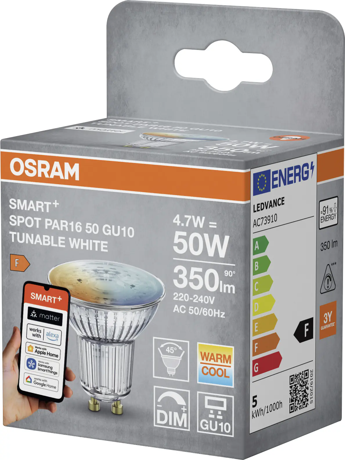 Osram SMART+ Matter Leuchtmittel GU10 Reflektor PAR16 45° 4.7W matt CCT