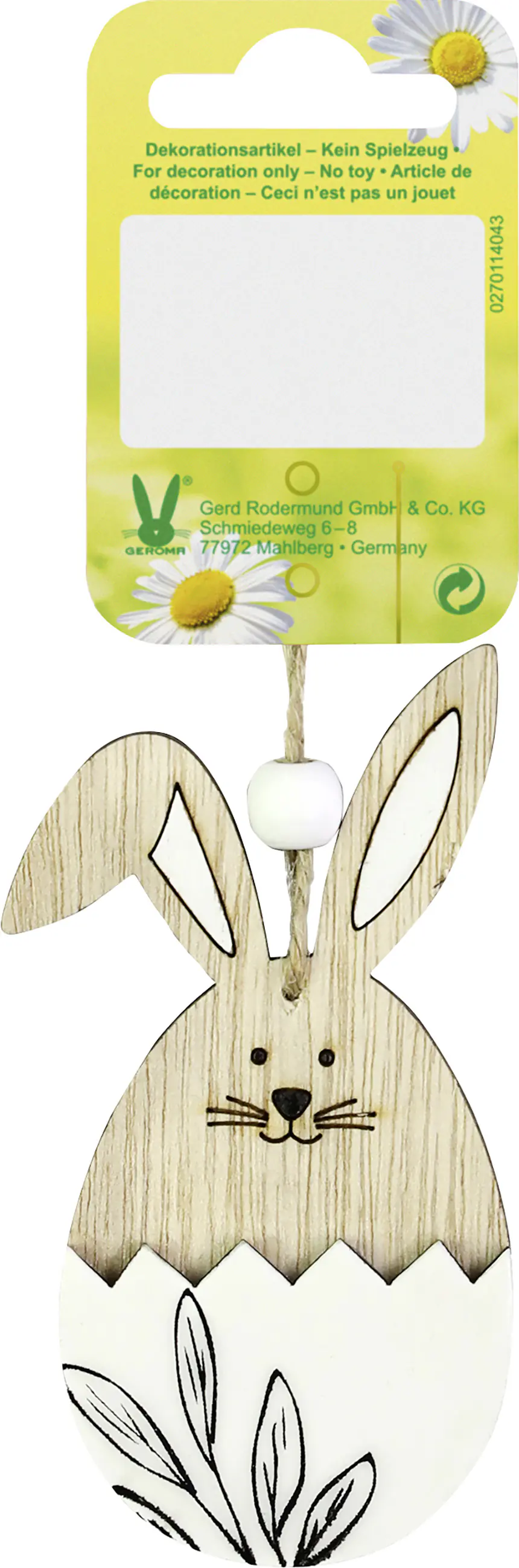 Dekohänger Osterhasenei 9,5 x 4,5 cm natur weiß schwarz