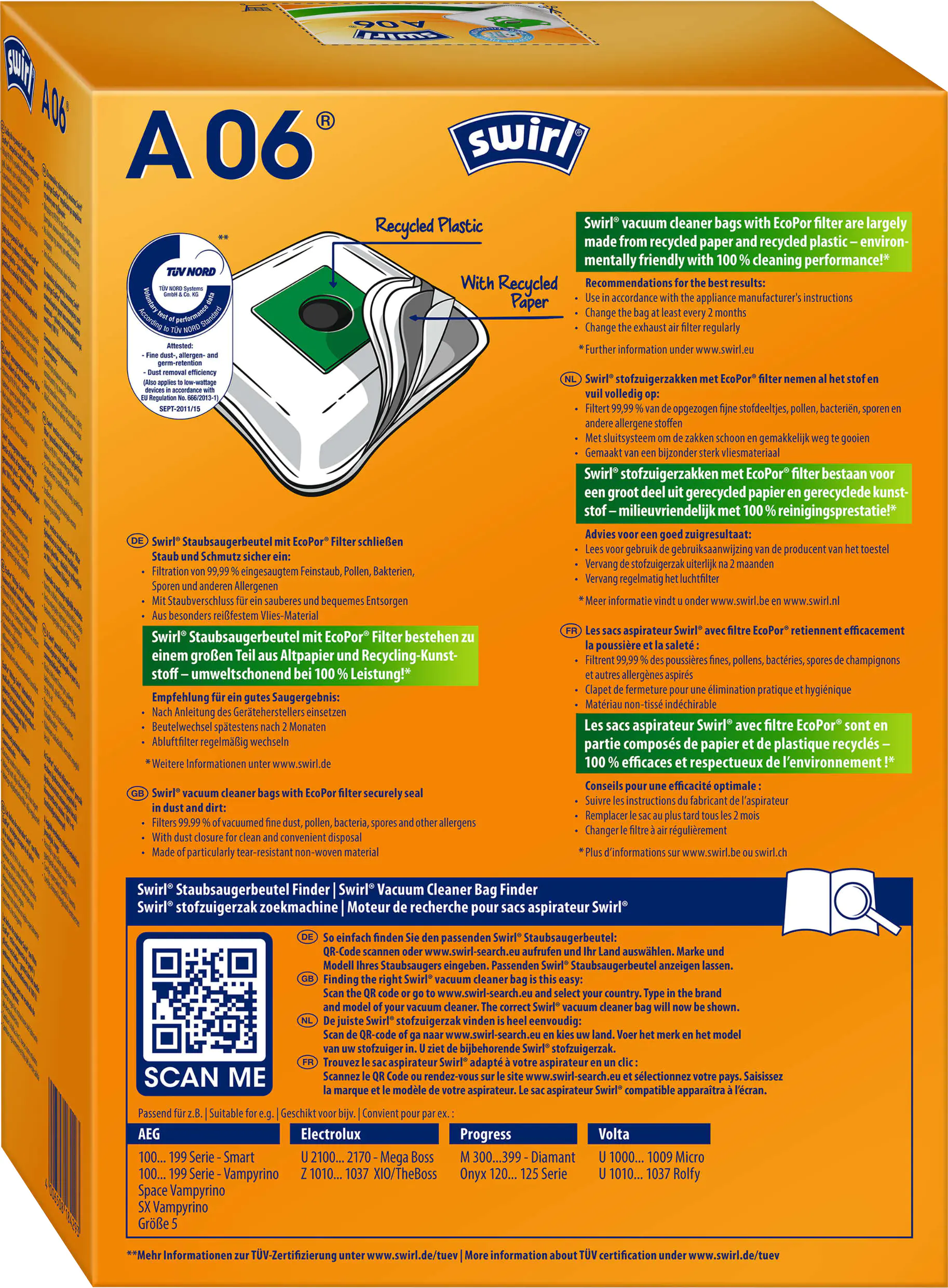 Swirl A 06 EcoPor Staubsaugerbeutel 4 Staubbeutel + 1 Filter