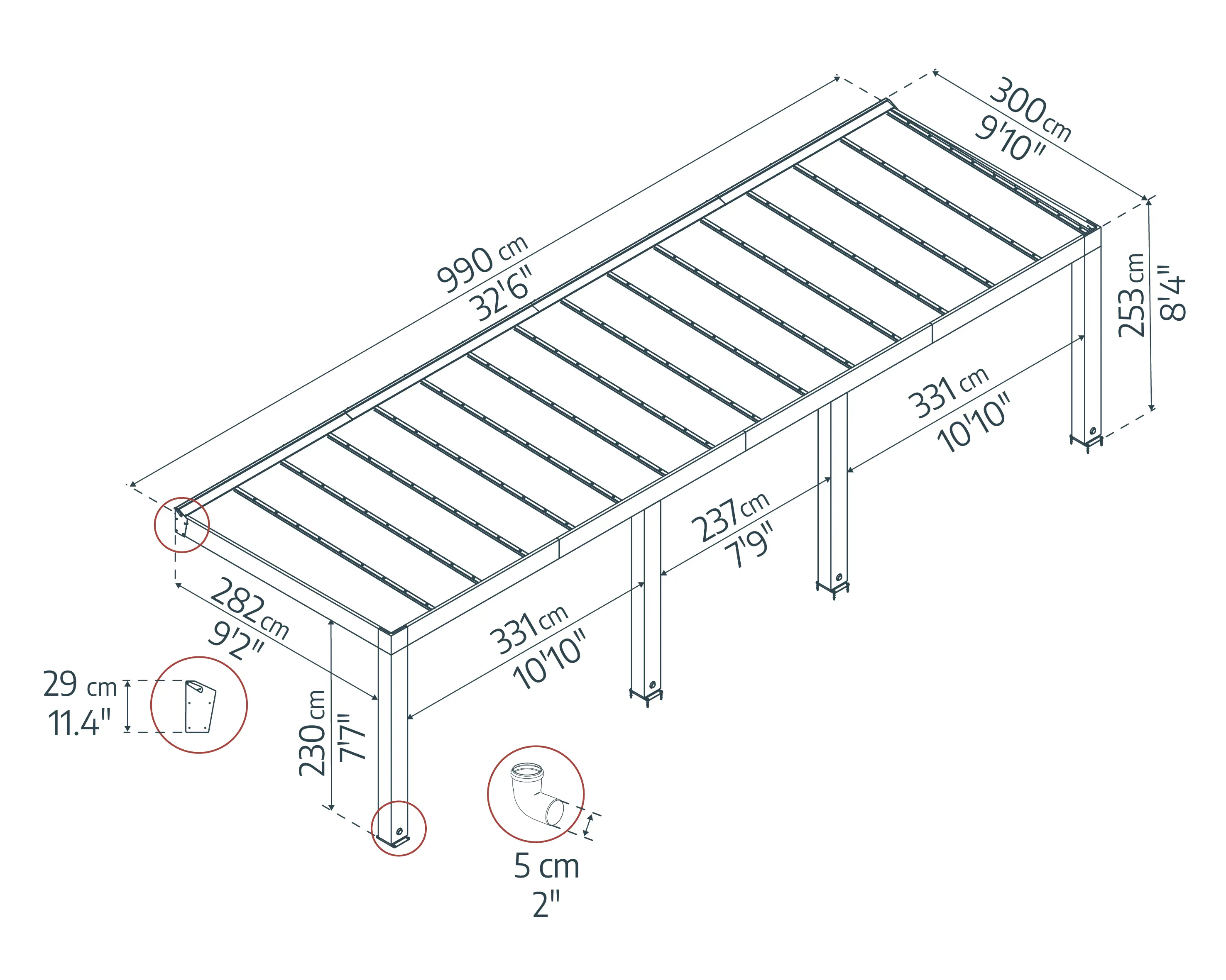 Canopia Terrassenüberdachung Helsinki Holz 990 x 294 cm braun