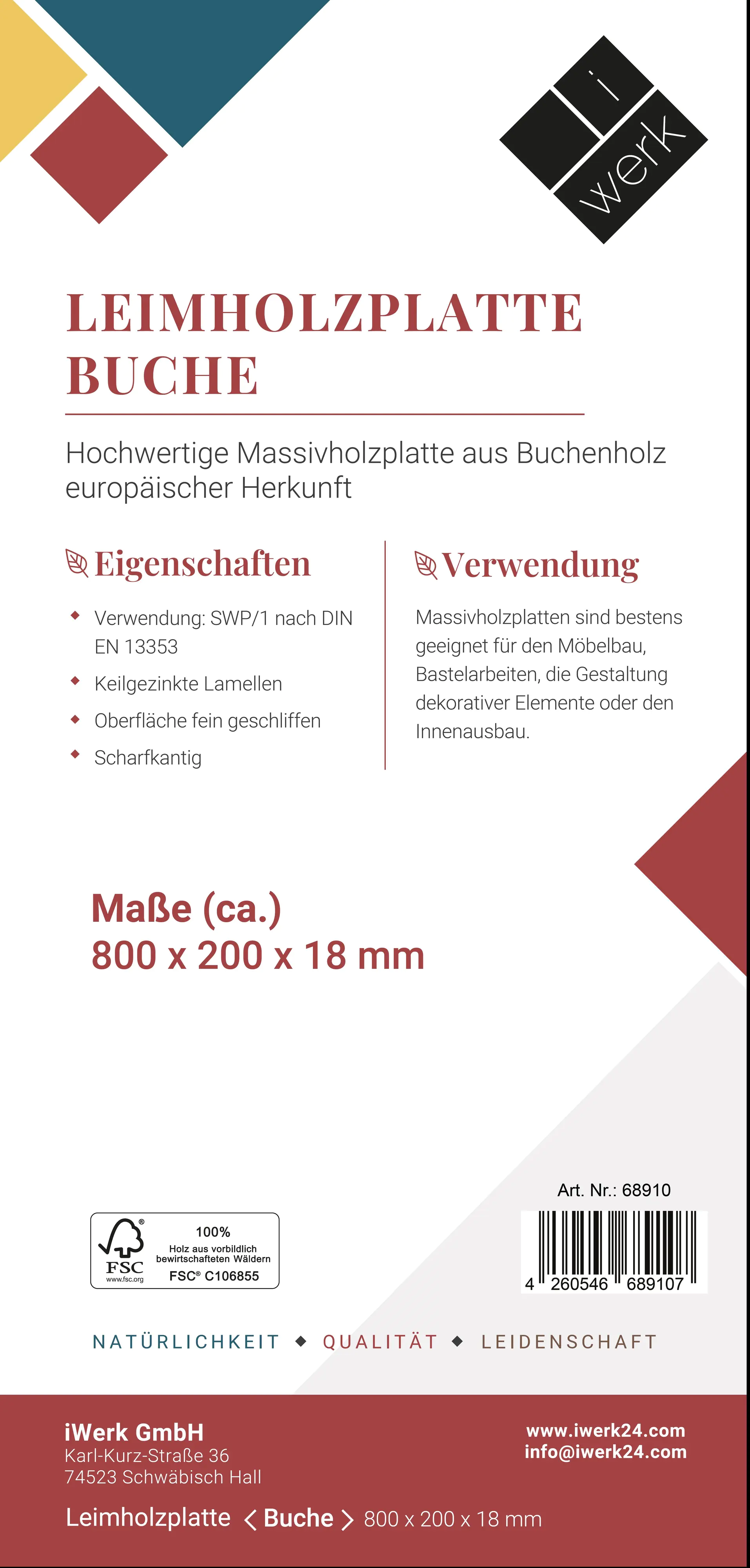 Leimholz Buche 80 x 20 cm 18 mm