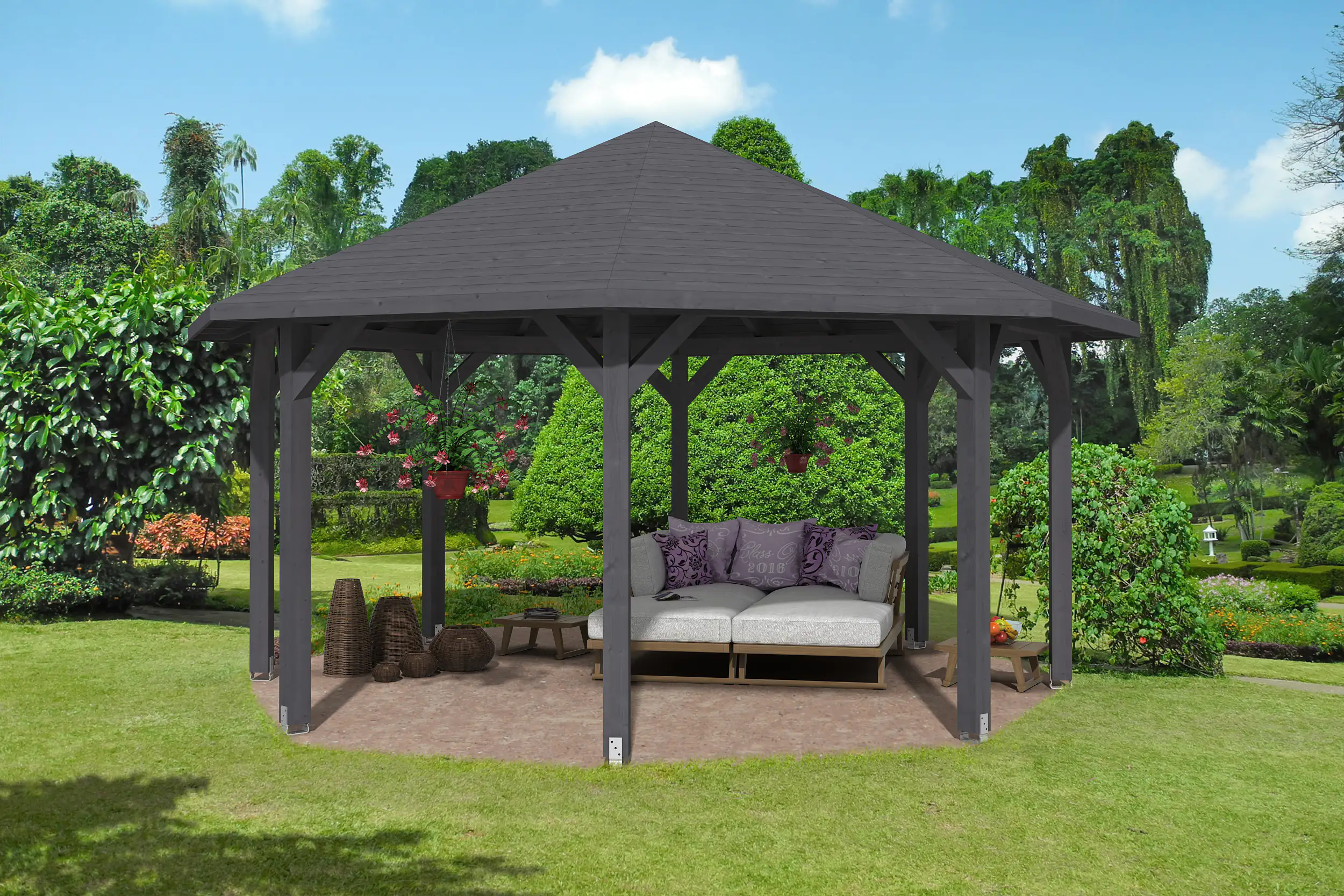 SKAN HOLZ Pavillon Nice 3 Leimholz, lasiert in Schiefergrau