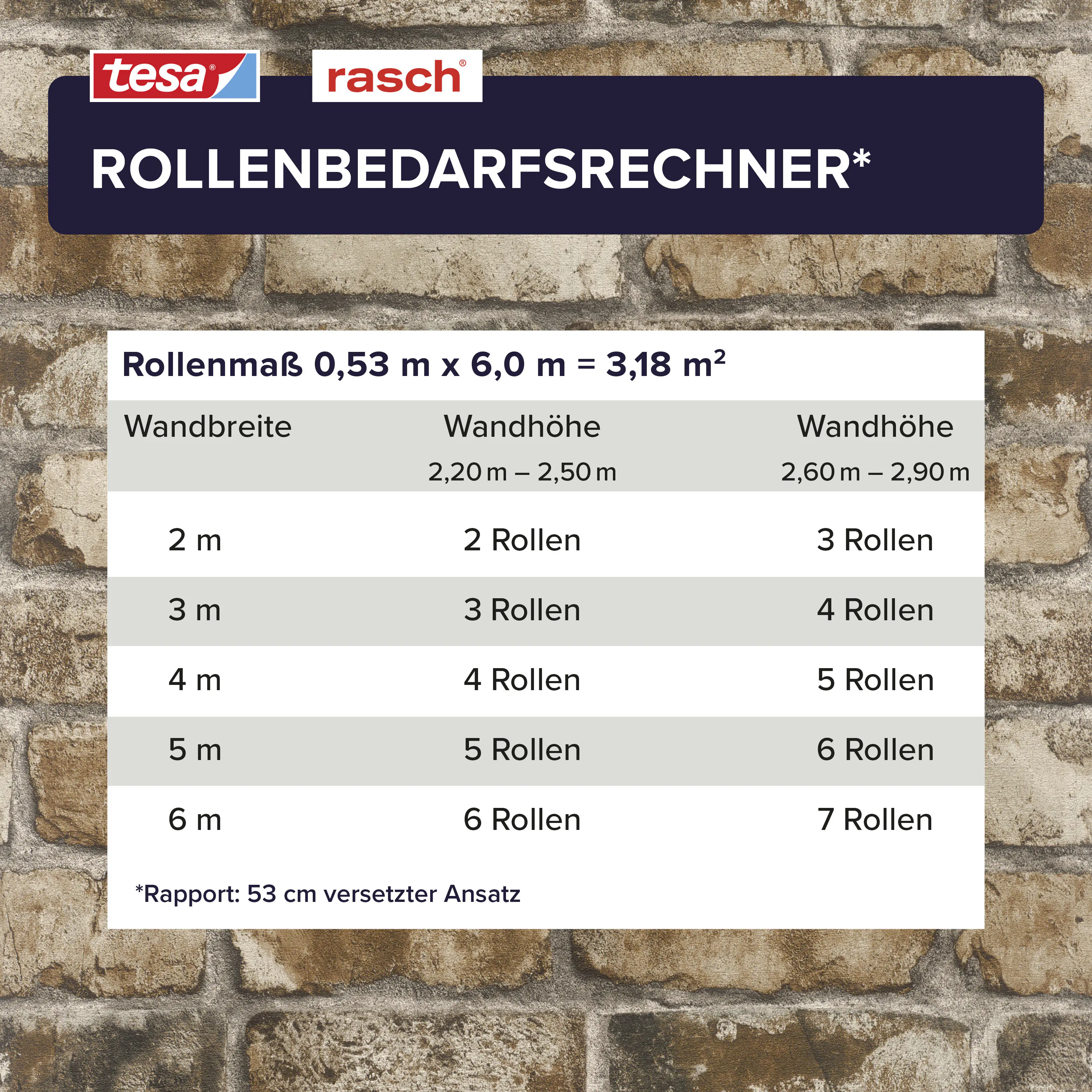 Tesa x Rasch selbstklebende Tapete Clayton Backstein braun grau 6 x 0,53 m