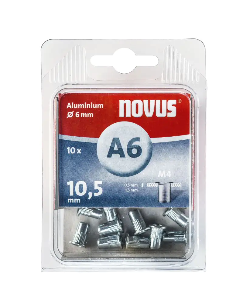 Novus Blindnietmutter A6/10,5 M4 Gewinde Alu 10 Stück
