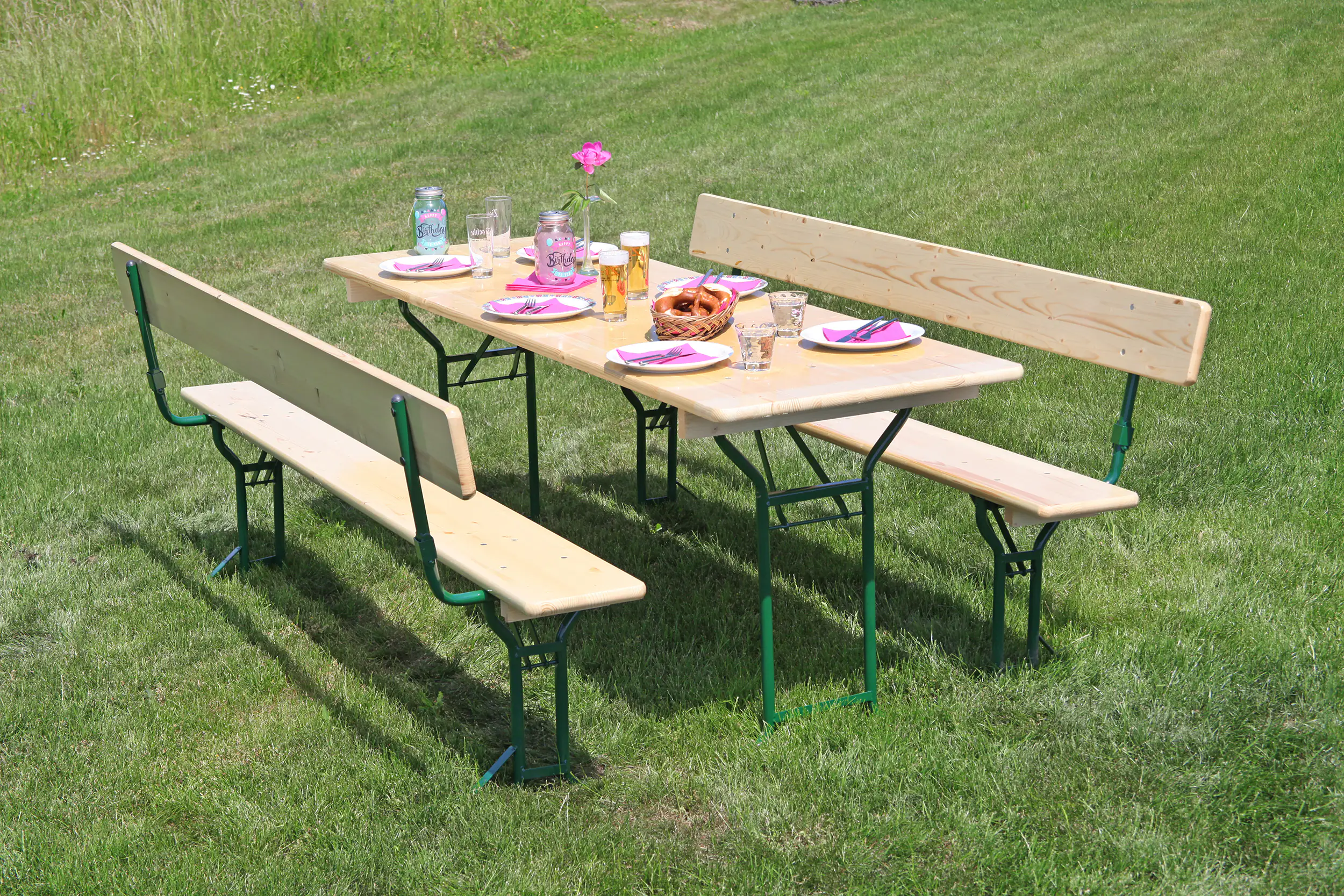 5945864500127_18 Festzeltgarnitur mit Rückenlehne 220x70cm Sitzhöhe 47 cm, natur, 3-teilig