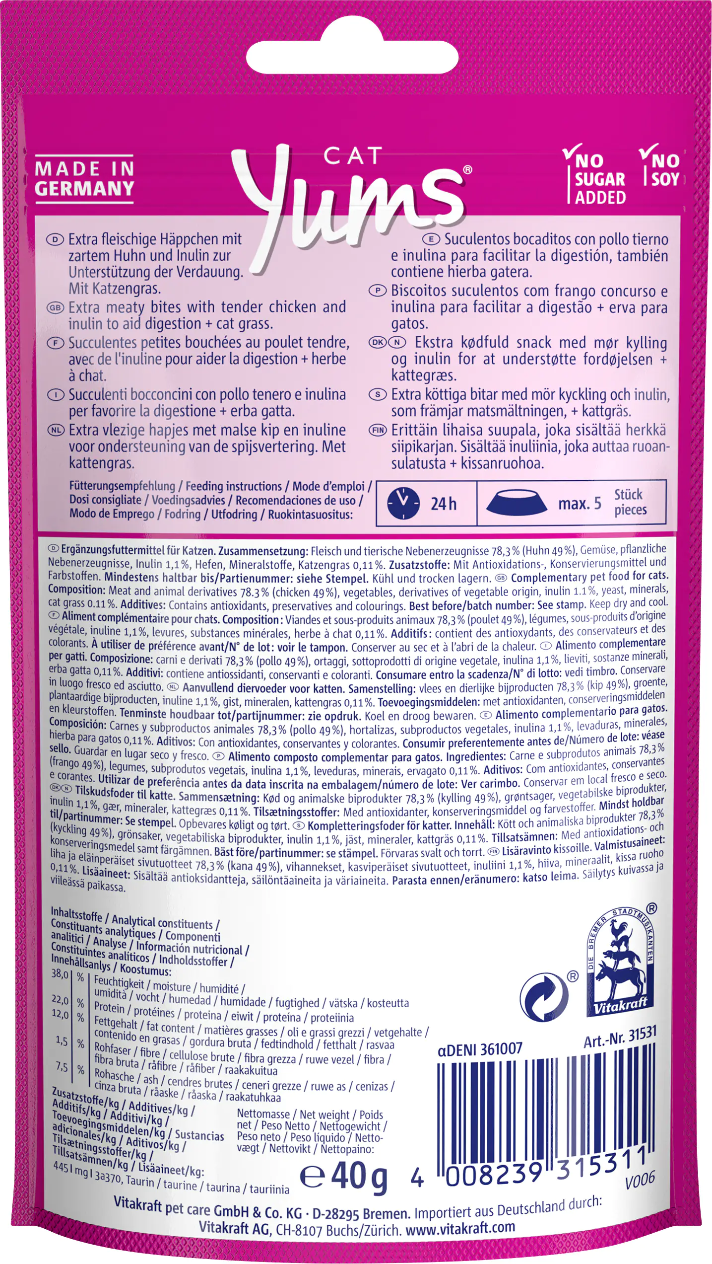 Vitakraft Cat Yums® Huhn & Katzengras 40 g