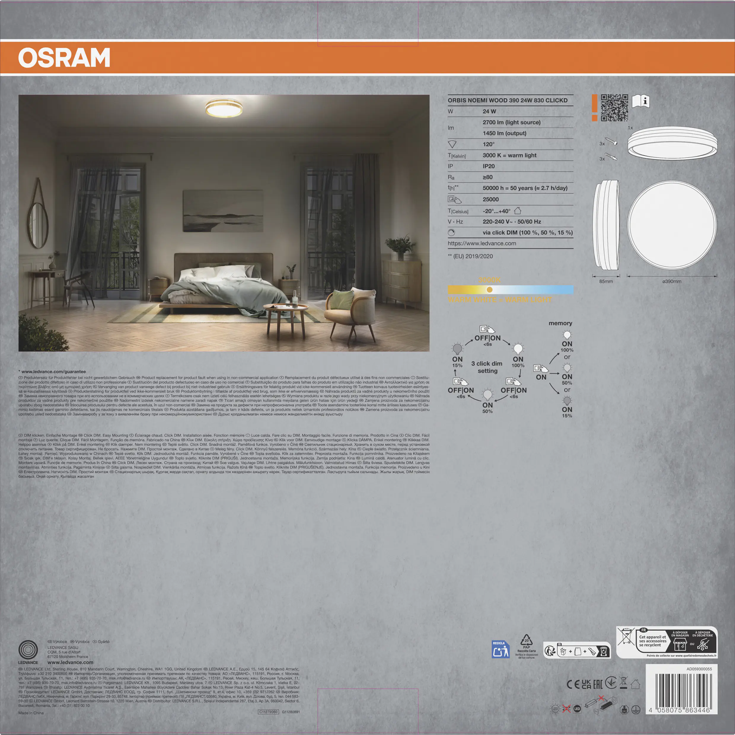 Osram LED-Deckenleuchte Orbis Noemi Wood Ø 38 cm24 W Holzdekor dimmbar warmweiß
