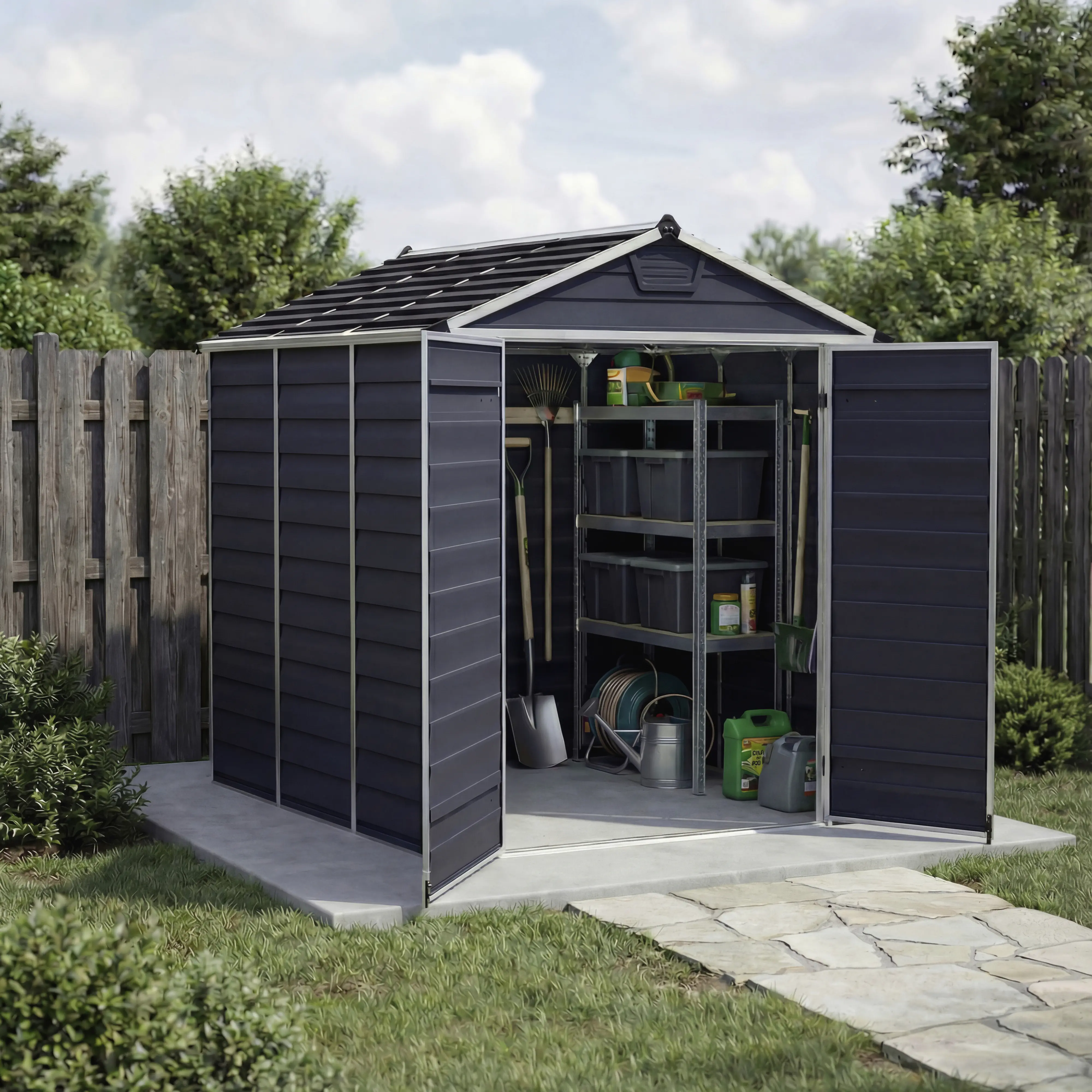 Canopia Gerätehaus Skylight 6x8 mit Solar LED Kit Midnight grau 185,4 x 229 cm