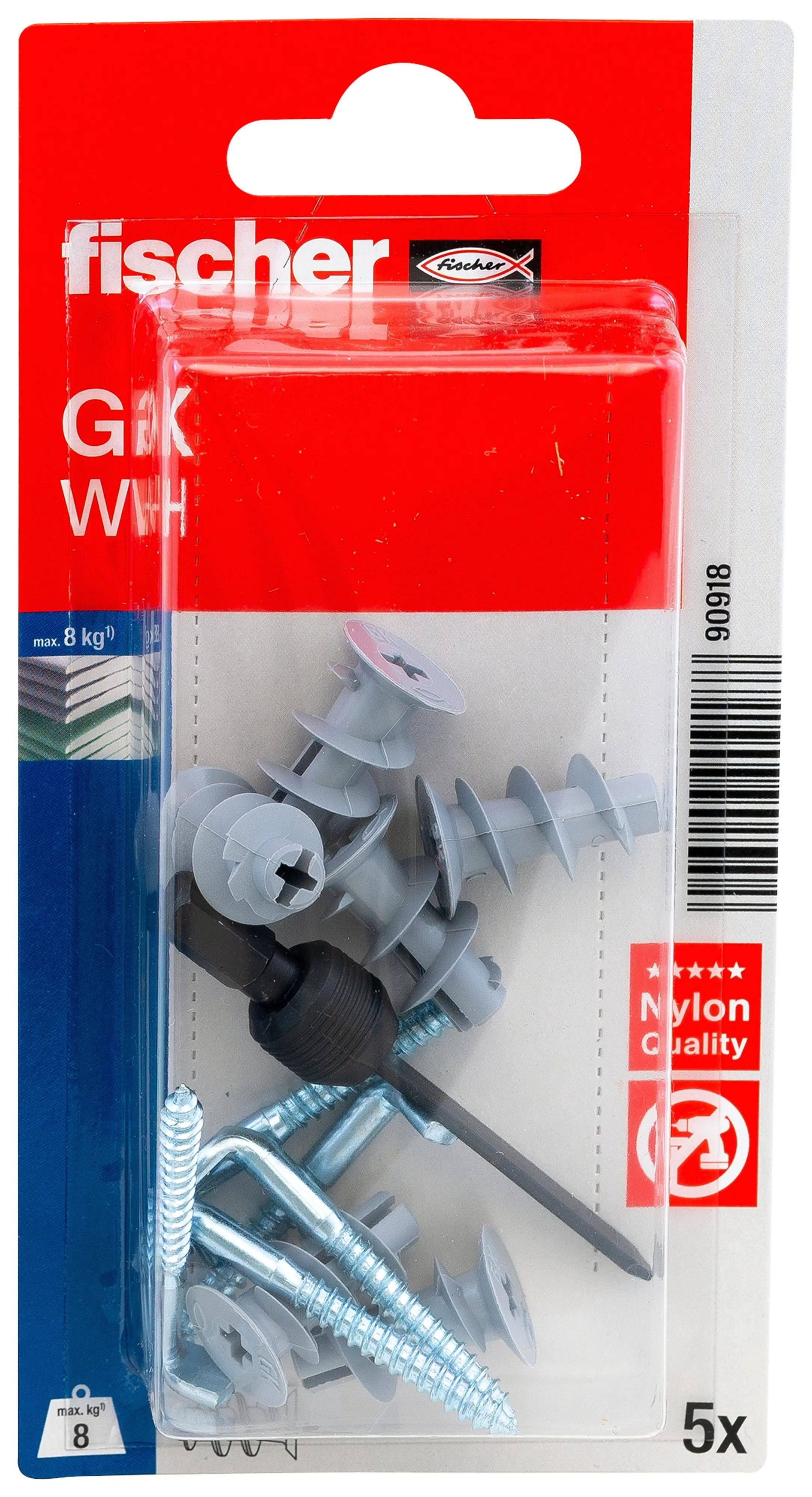 Fischer Gipskartondübel GK WH 22 mm mit Winkelhaken - 5 Stück