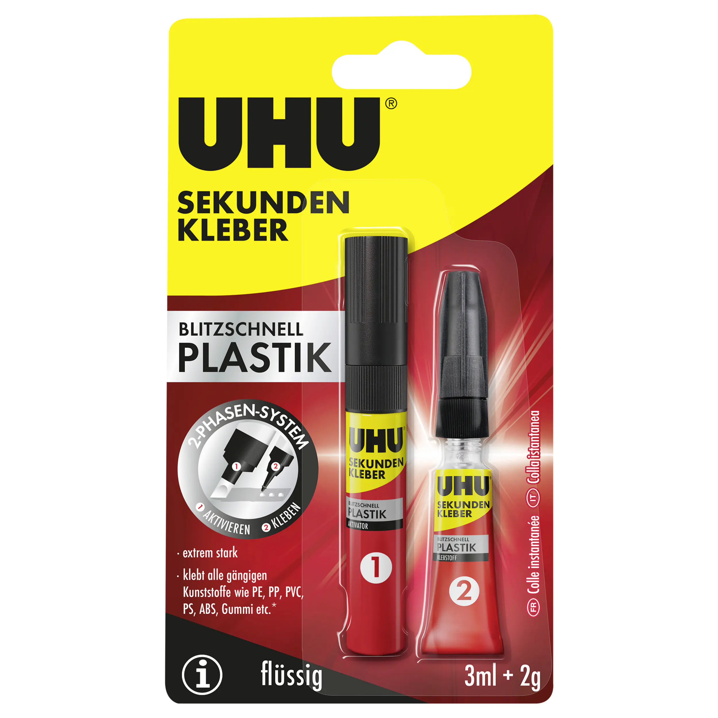 UHU Sekundenkleber Plastik Tube 2 g + Aktivator 3 ml