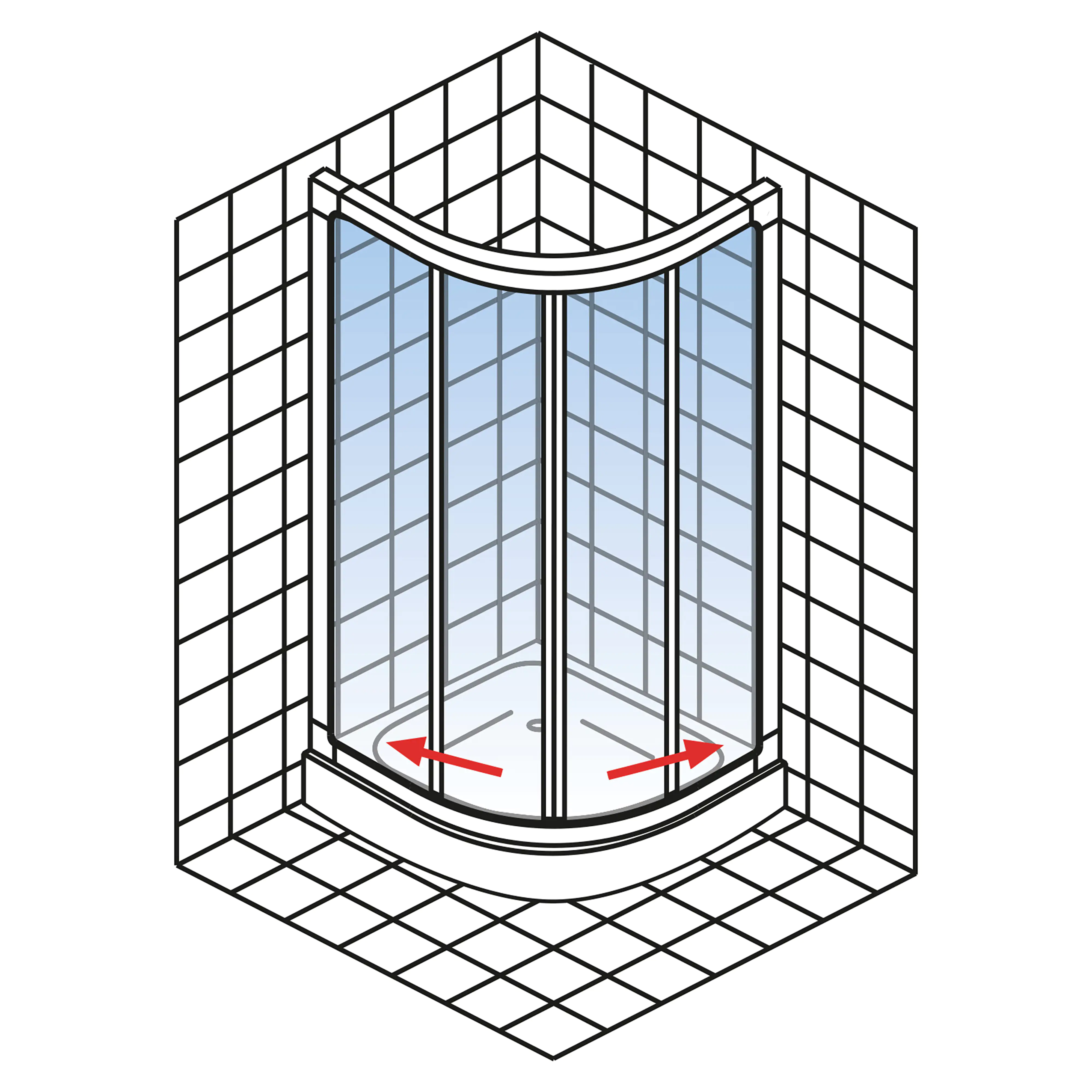 Schulte Viertelkreisdusche Duschwanne 80 x 80 x 185 cm Kristall/Trend