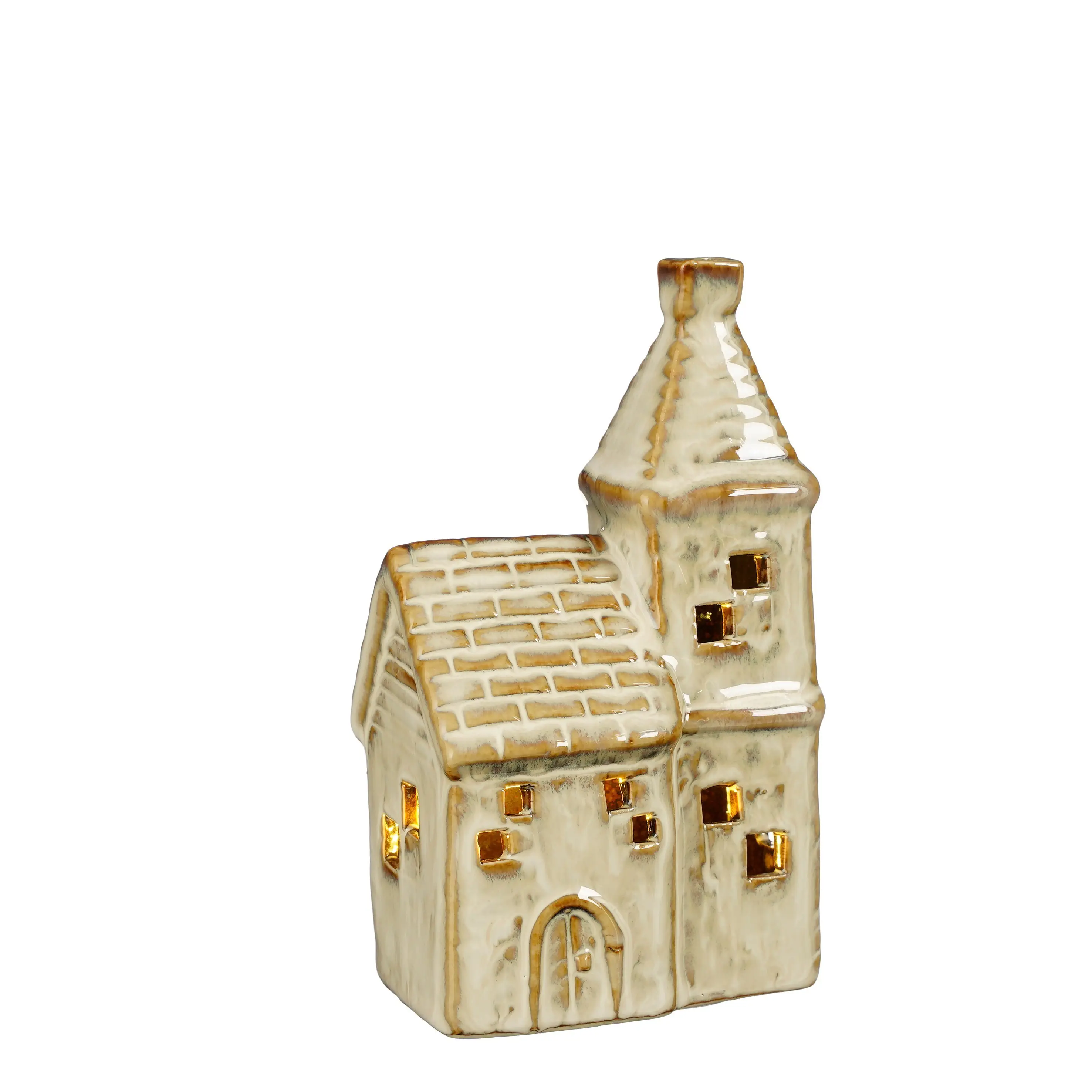 Mica Decorations LED Dekofigur Kirche 15 cm beige
