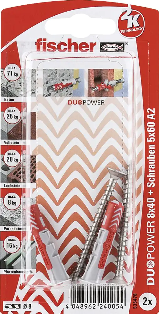 Fischer Dübel-Set Duopower 8.0 x 40 mm - 2 Stück