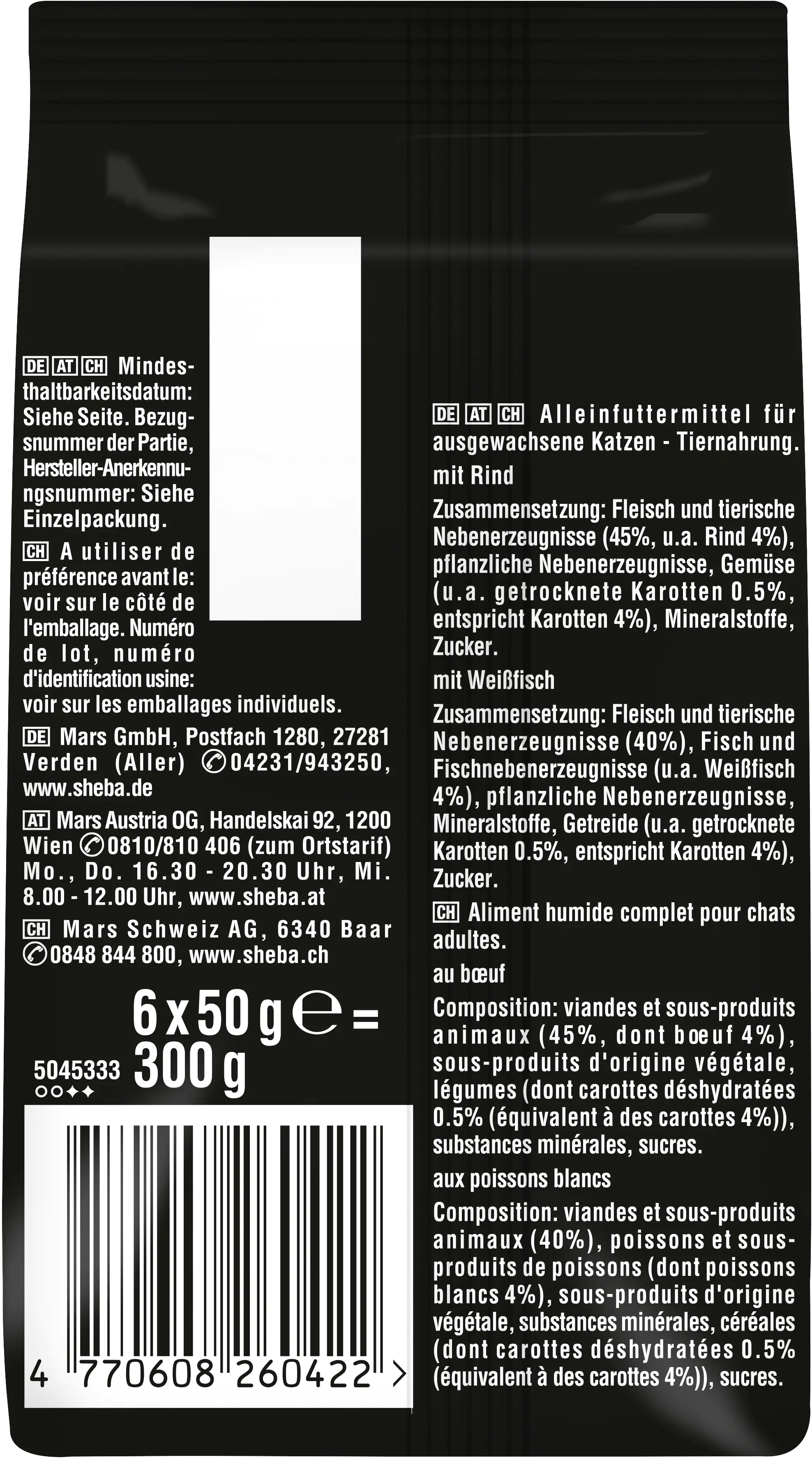 Sheba Fresh Cuisine Taste of Paris Rind & Weißfisch Katzenfutter 6 x 50g