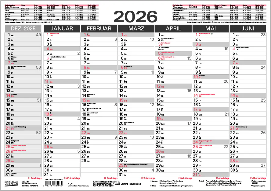 Korsch Kalender A4 2026