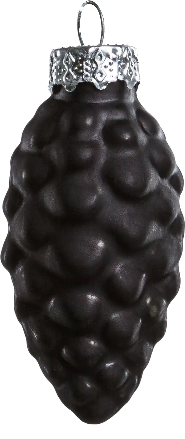 2076601552420_03 TrendLine Weihnachtskugeln Glas-Tannenzapfen 6 cm schwarz 12 Stück