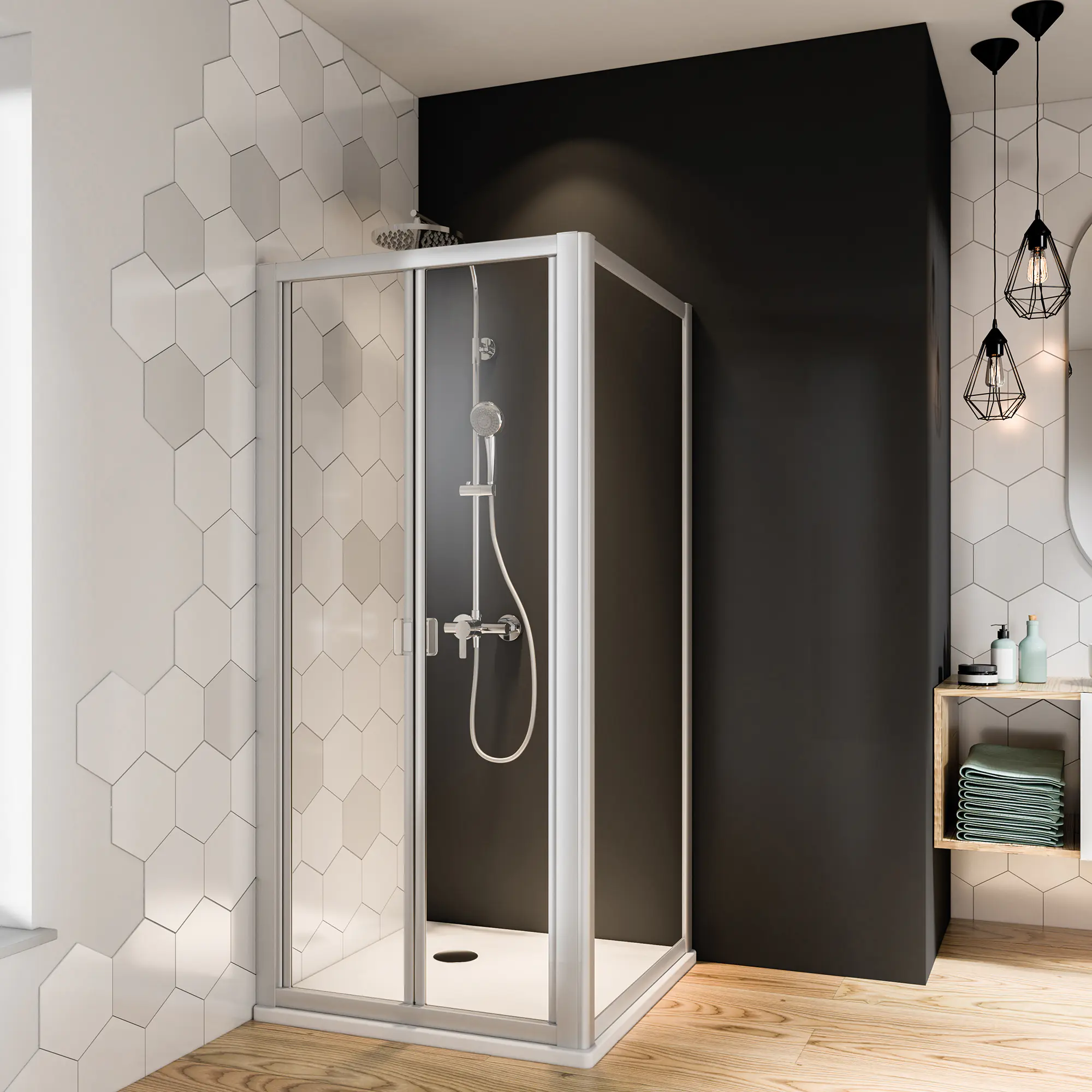 Breuer Fara 4 Seitenwand für Falttür 90 cm breit, Alu silber matt, Klarglas hell