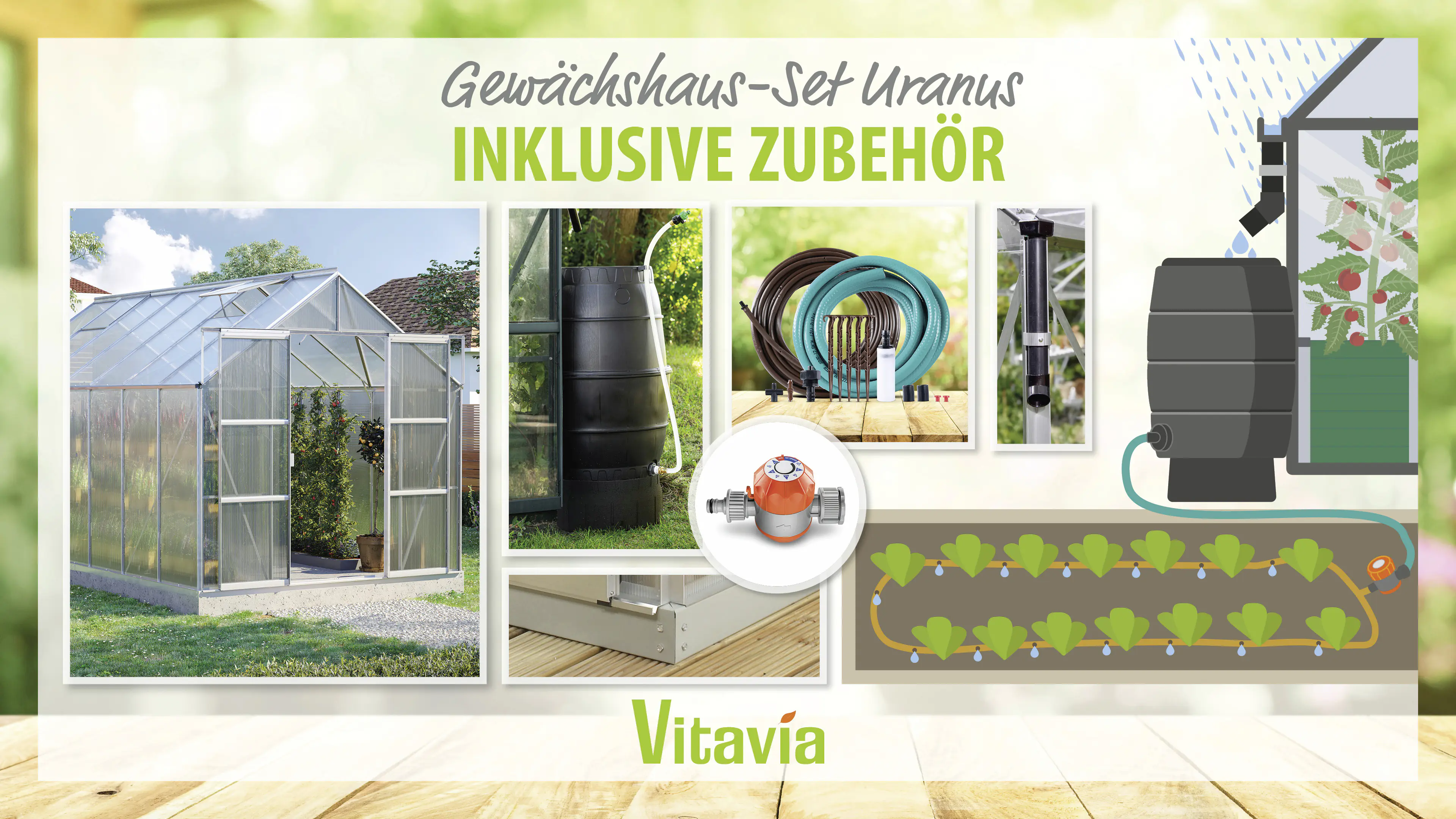 Vitavia Gewächshaus-Set Uranus 11500 HKP 4 mm alu 254 x 441 cm 