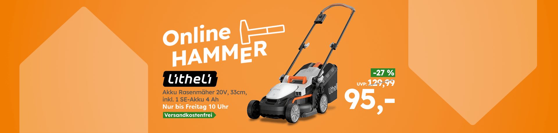 Litheli Akku Rasenmäher 20 V, 33 cm inkl. Akku, nur bis Freitag 10 Uhr, versandkostenfrei, -27 %, jetzt 95,- statt 129,99
