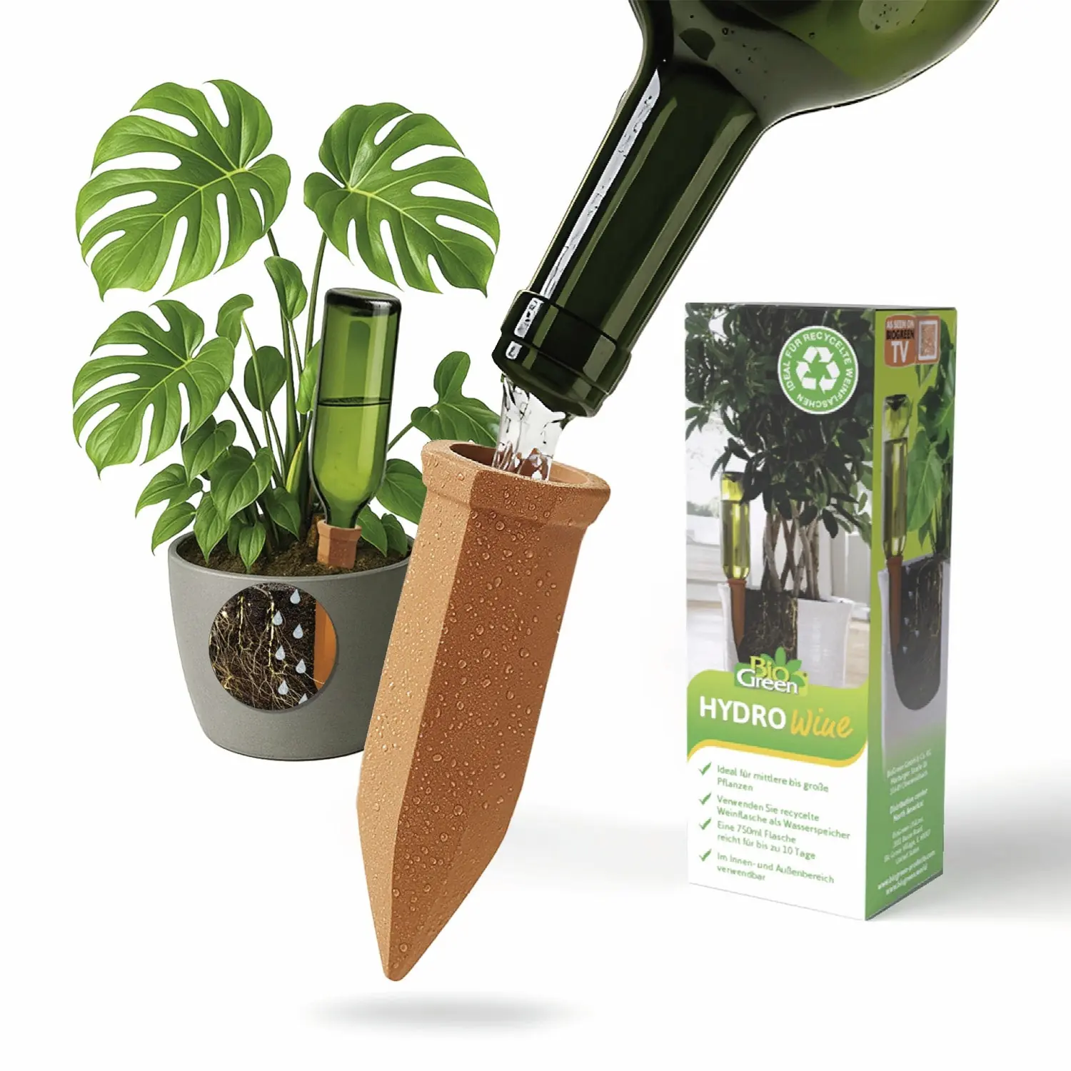 BioGreen Bewässerungskegel Hydro Wine für Wein- und PET-Flaschen 1 Stück