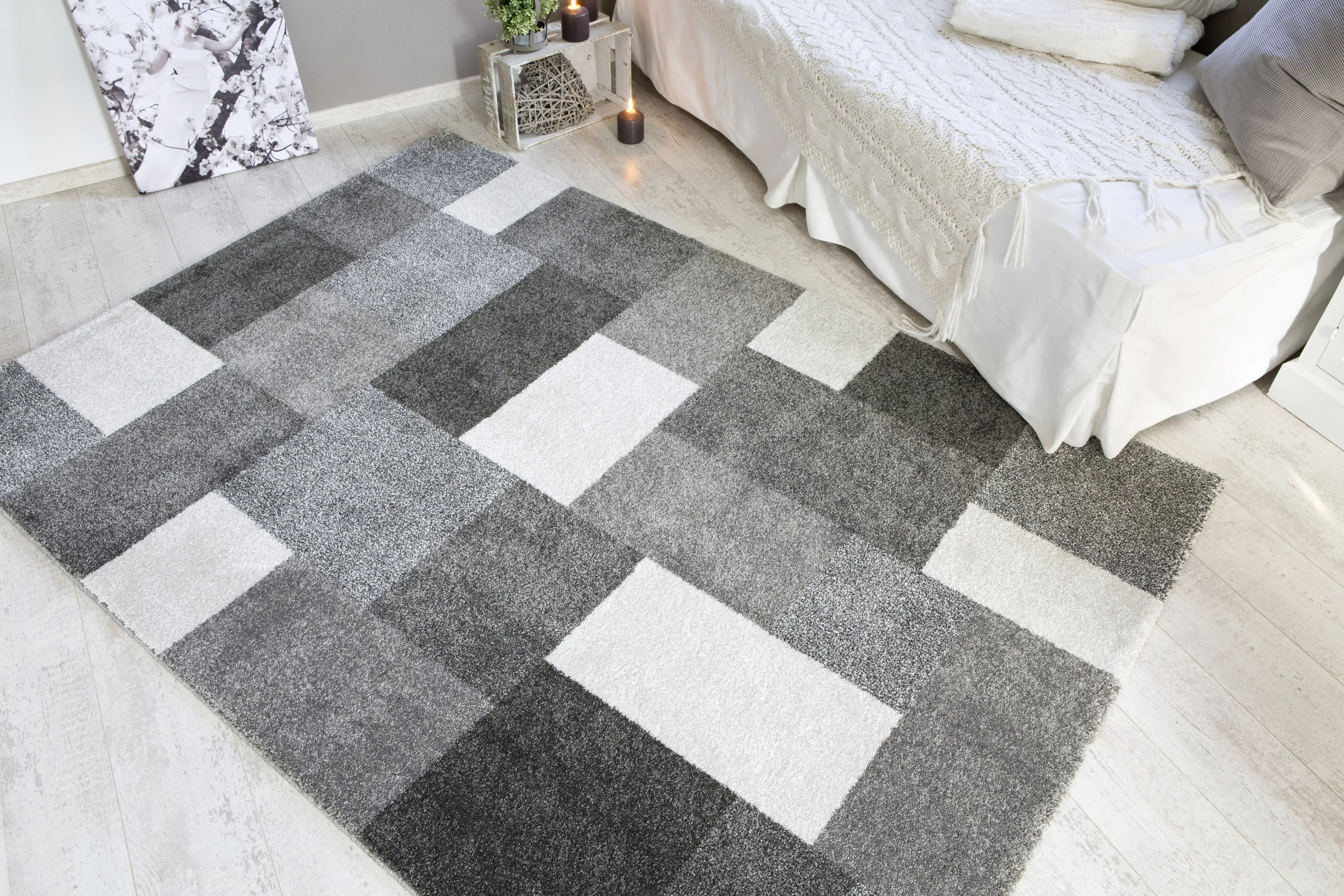 4002398735539 Teppich Colmar grau-kariert, 67 x 140 cm